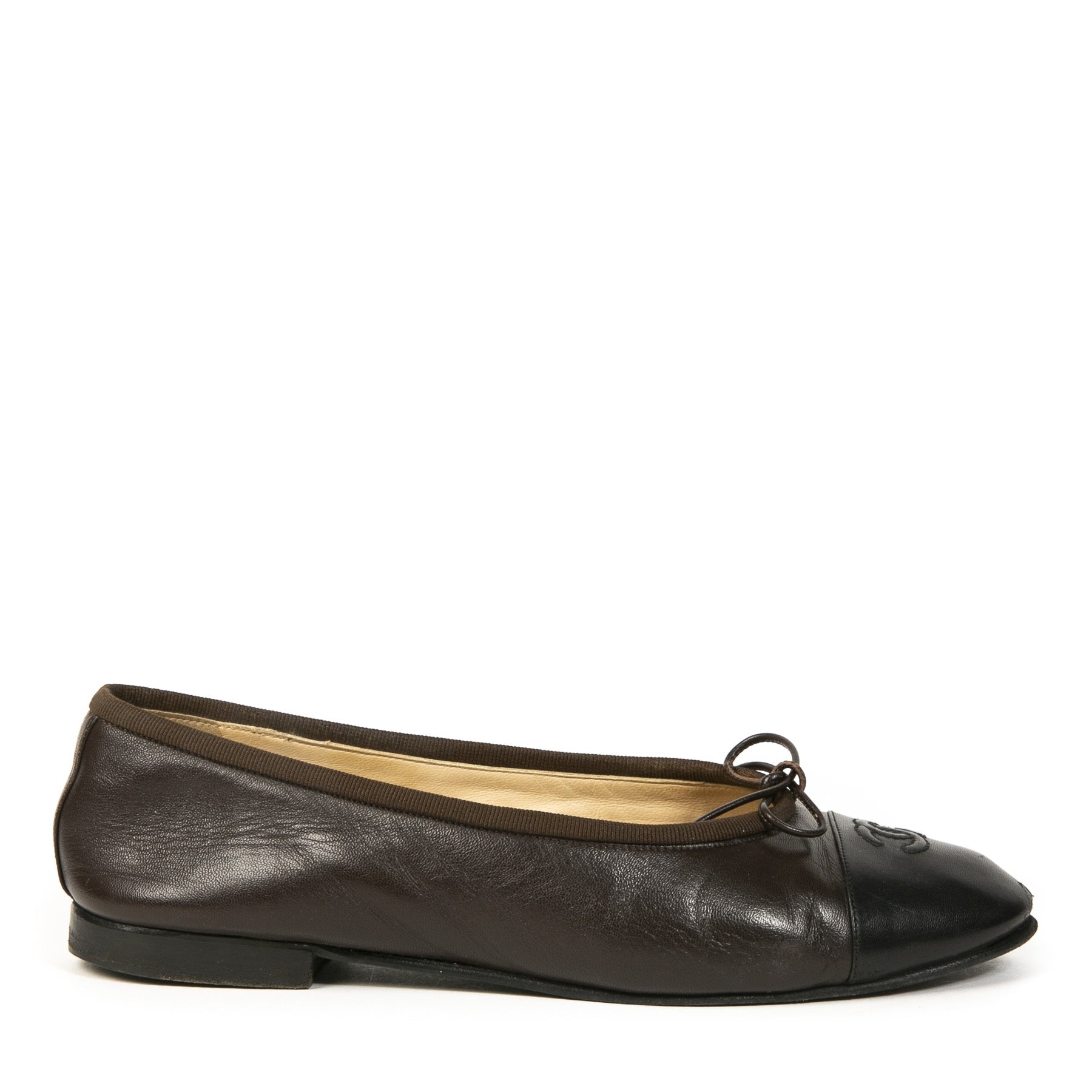 Authentic second-hand vintage Chanel Brown Bow Ballet Flats buy online webshop LabelLOV