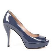 Gucci Blue Patent Leather Peep-Toe Platform Pumps