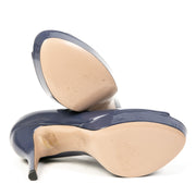 Gucci Blue Patent Leather Peep-Toe Platform Pumps