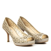Prada Grey Floral Cut-Out Leather Slingback Pumps