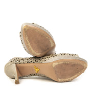 Prada Grey Floral Cut-Out Leather Slingback Pumps
