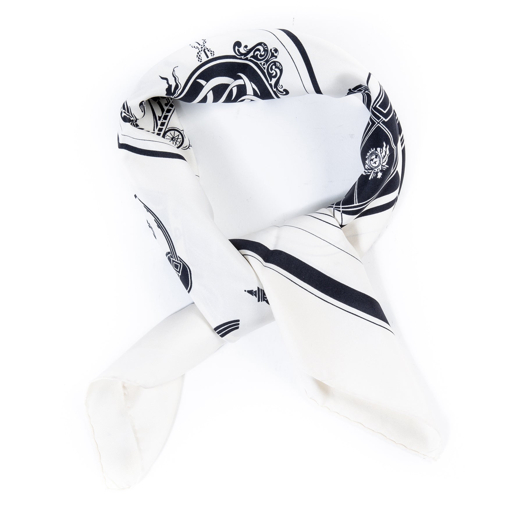 Carré Hermès en soie noir et blanc