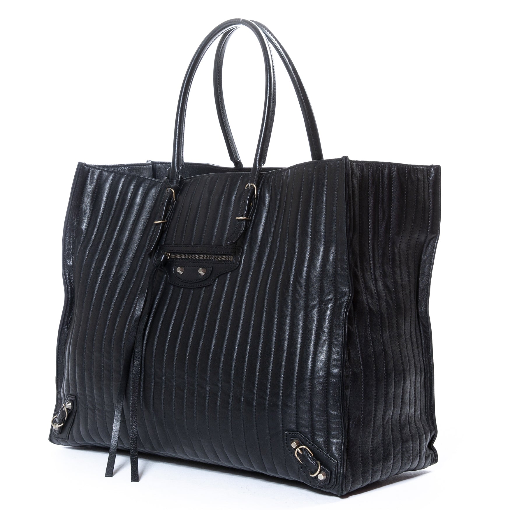 Balenciaga Vertical Quilted Black Papier A4 Tote