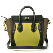Authentieke Tweedehands Céline Nano Luggage Mint Brown Black Leather Crossbody Bag juiste prijs veilig online shoppen luxe merken webshop winkelen Antwerpen België mode fashion