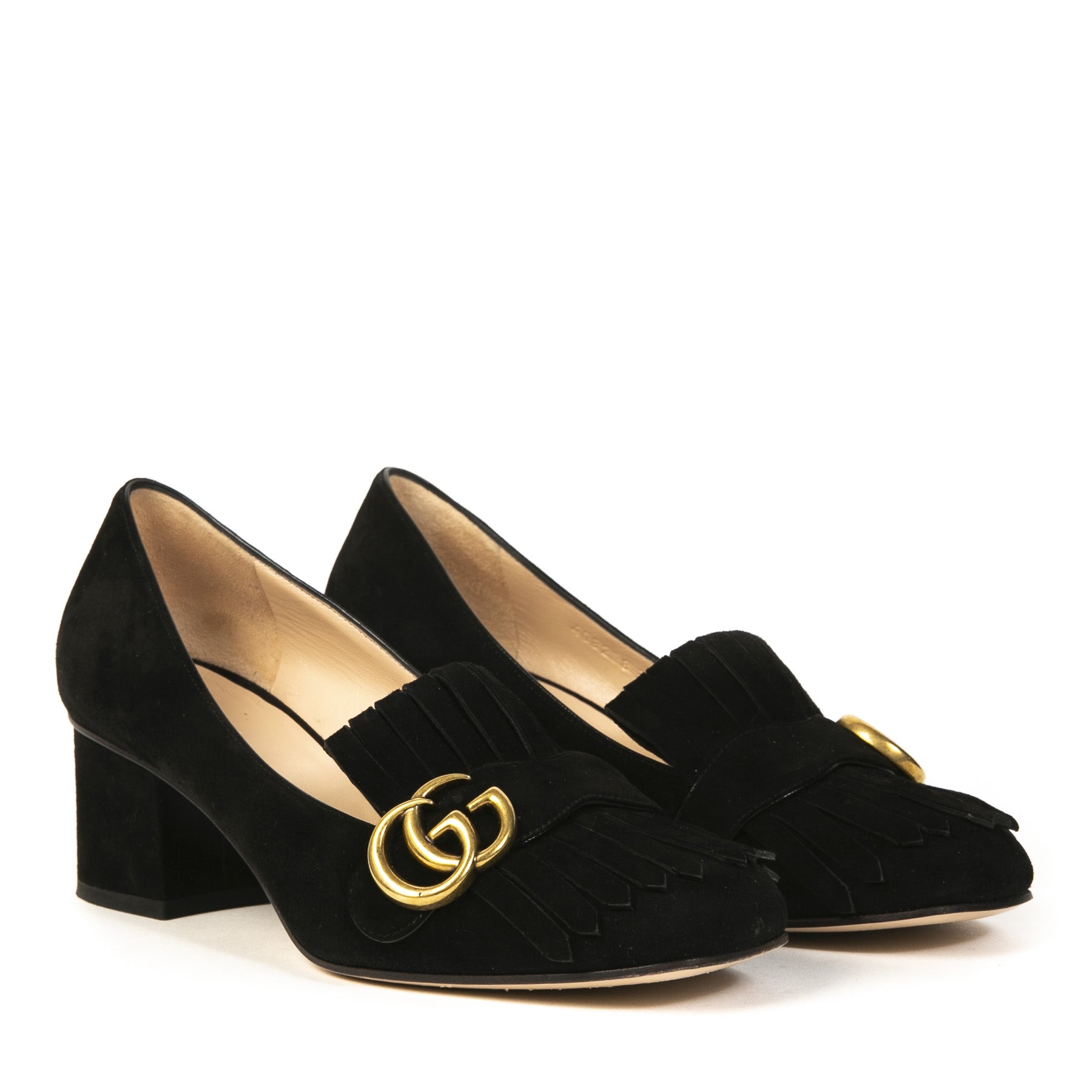 Authentieke tweedehands vintage Gucci Marmont Suede Pumps koop online webshop LabelLOV