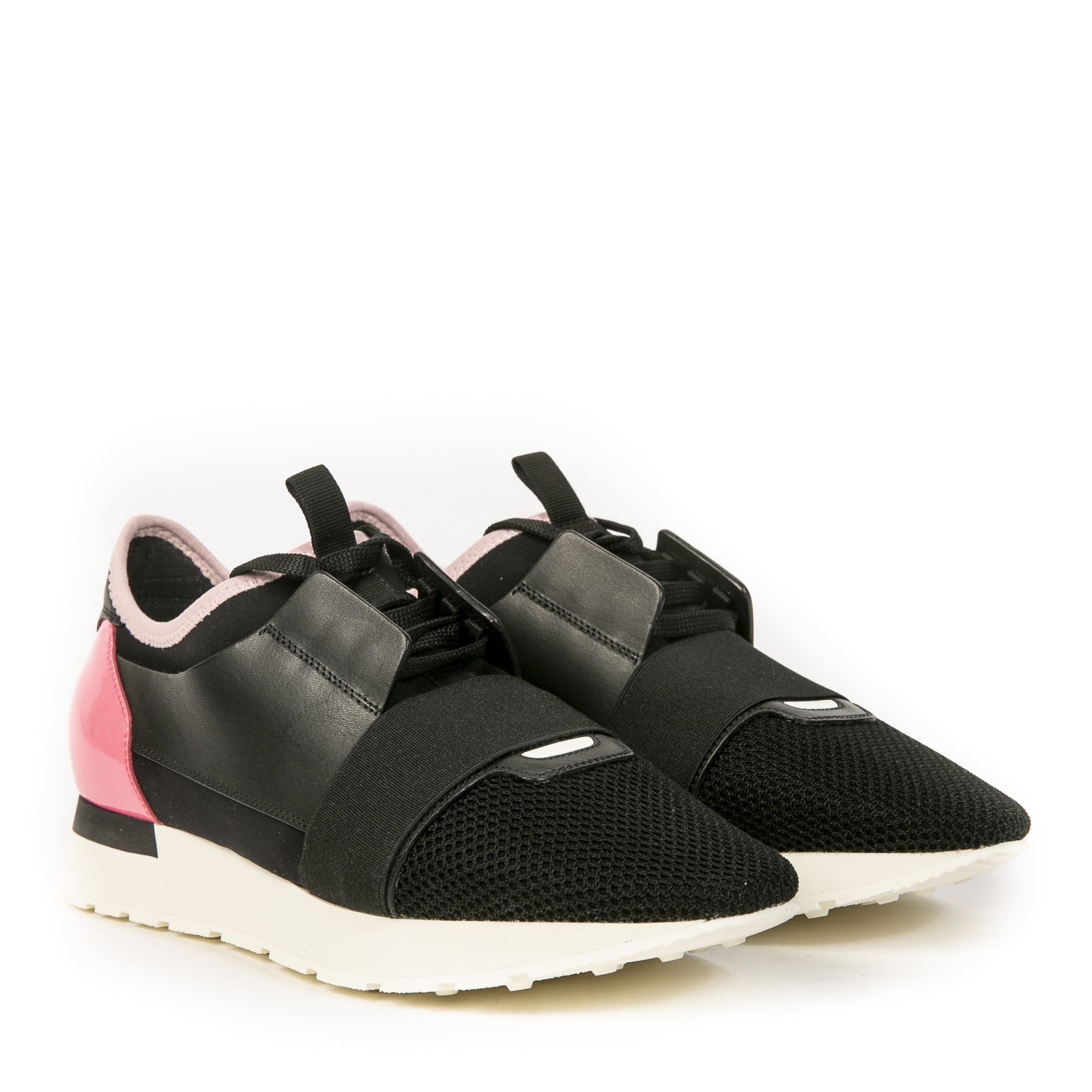 Authentieke Tweedehands Balenciaga Black & Pink Race Runner Sneakers juiste prijs veilig online shoppen luxe merken webshop winkelen Antwerpen België mode fashion