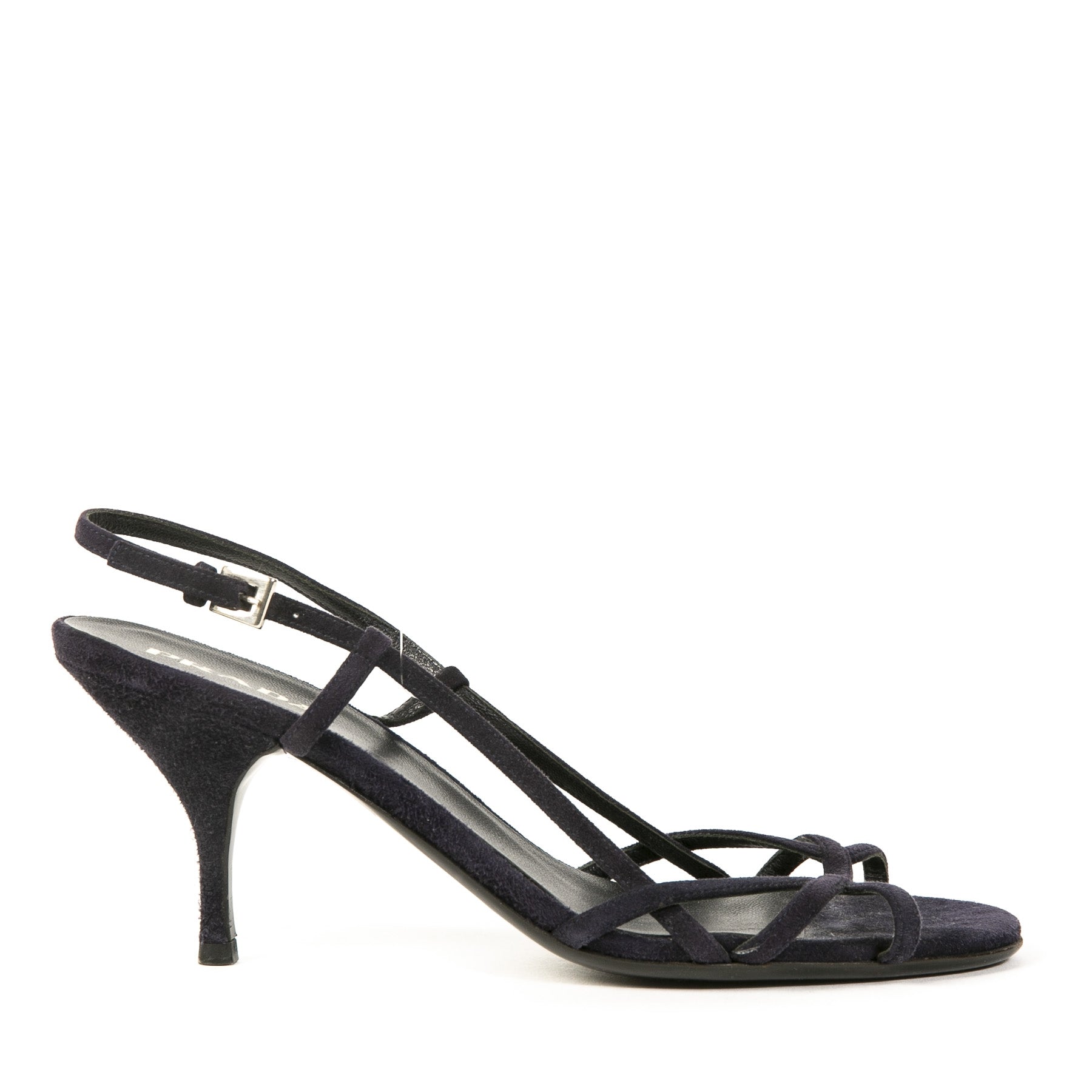 Authentic secondhand Prada Dark Blue Suede Strappy Sandal Heels juiste prijs veilig online shoppen luxe merken webshop winkelen Antwerpen België mode fashion