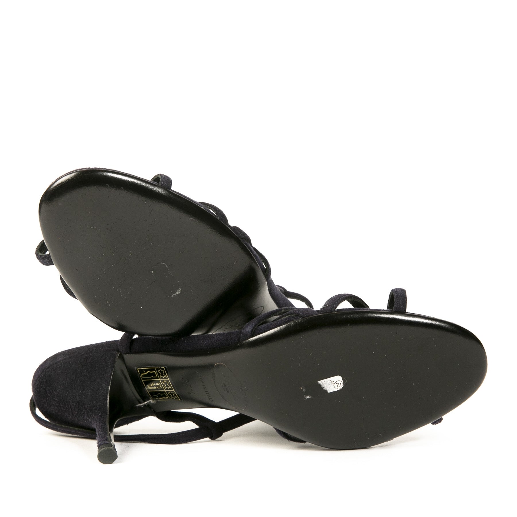 Authentic secondhand Prada Dark Blue Suede Strappy Sandal Heels juiste prijs veilig online shoppen luxe merken webshop winkelen Antwerpen België mode fashion