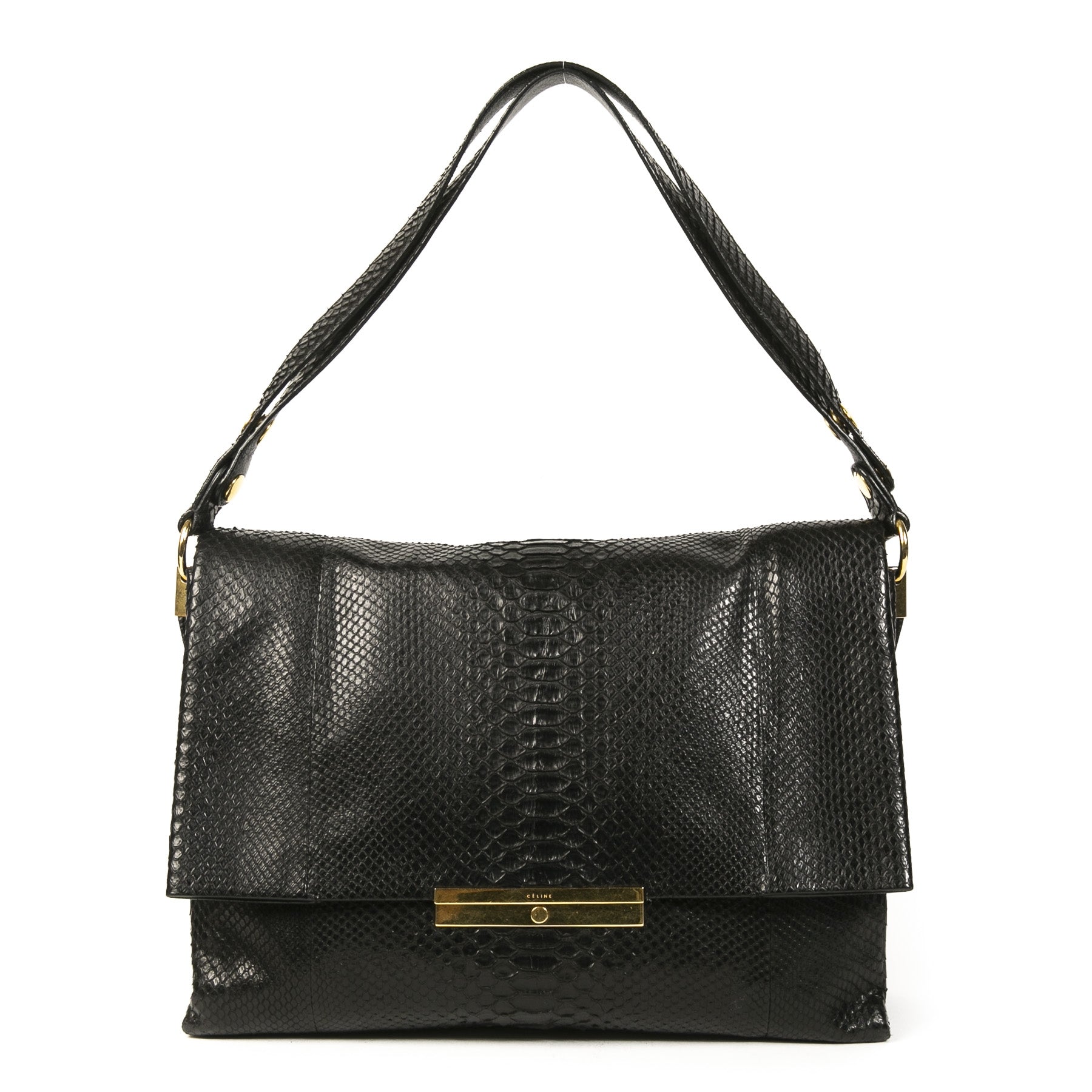 Authentieke tweedehands vintage Celine Python Black Blade Bag koop online webshop LabelLOV