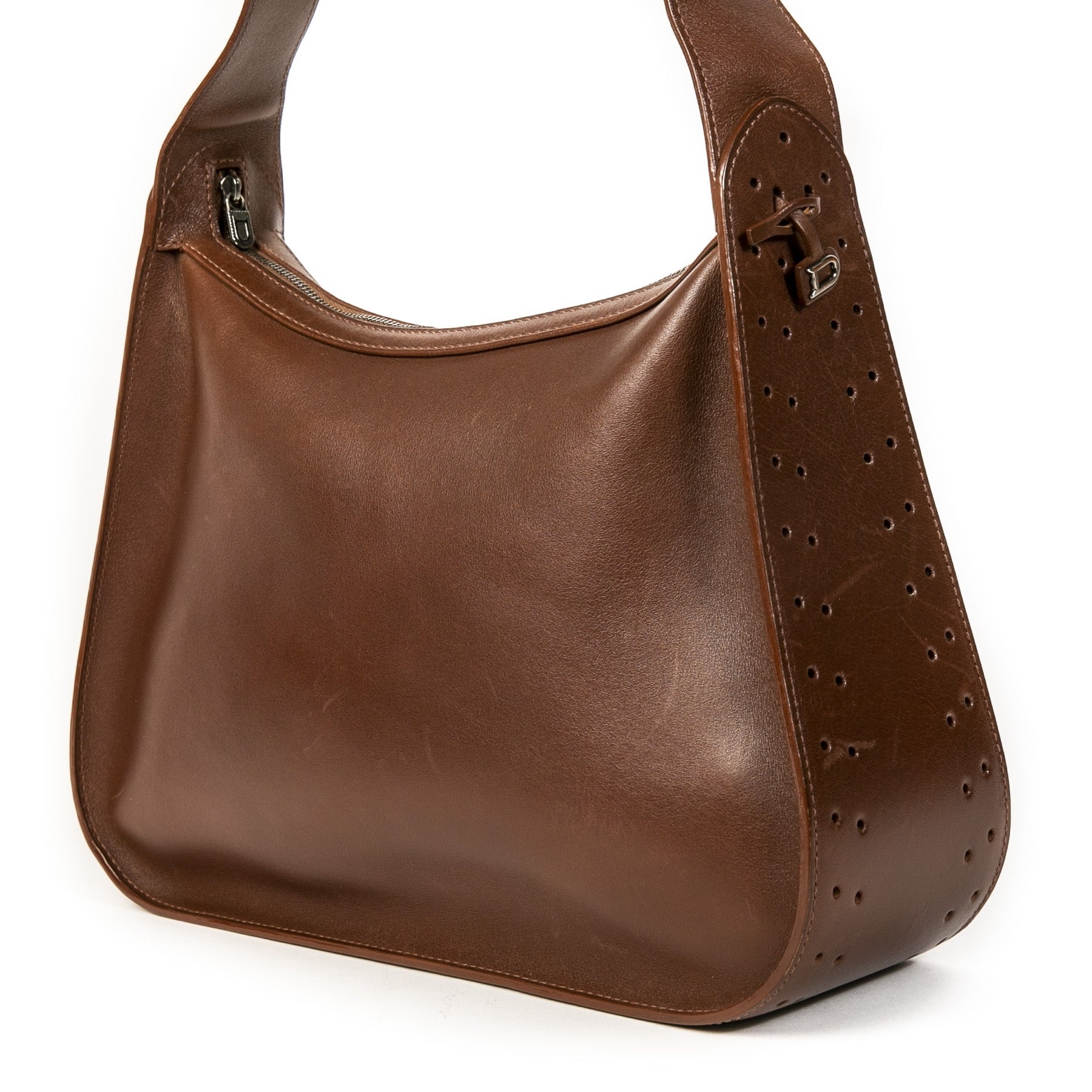 Authentieke Tweedehands Delvaux Chocolate Brown Leather Shoulder Bag juiste prijs veilig online shoppen luxe merken webshop winkelen Antwerpen België mode fashion