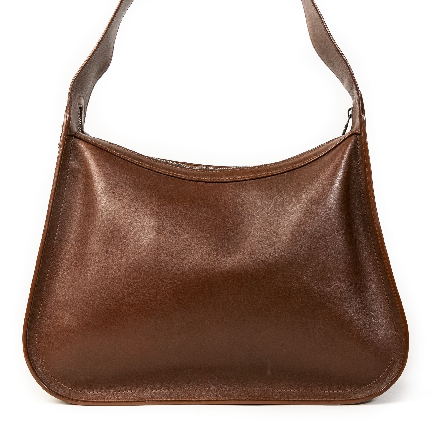 Authentieke Tweedehands Delvaux Chocolate Brown Leather Shoulder Bag juiste prijs veilig online shoppen luxe merken webshop winkelen Antwerpen België mode fashion