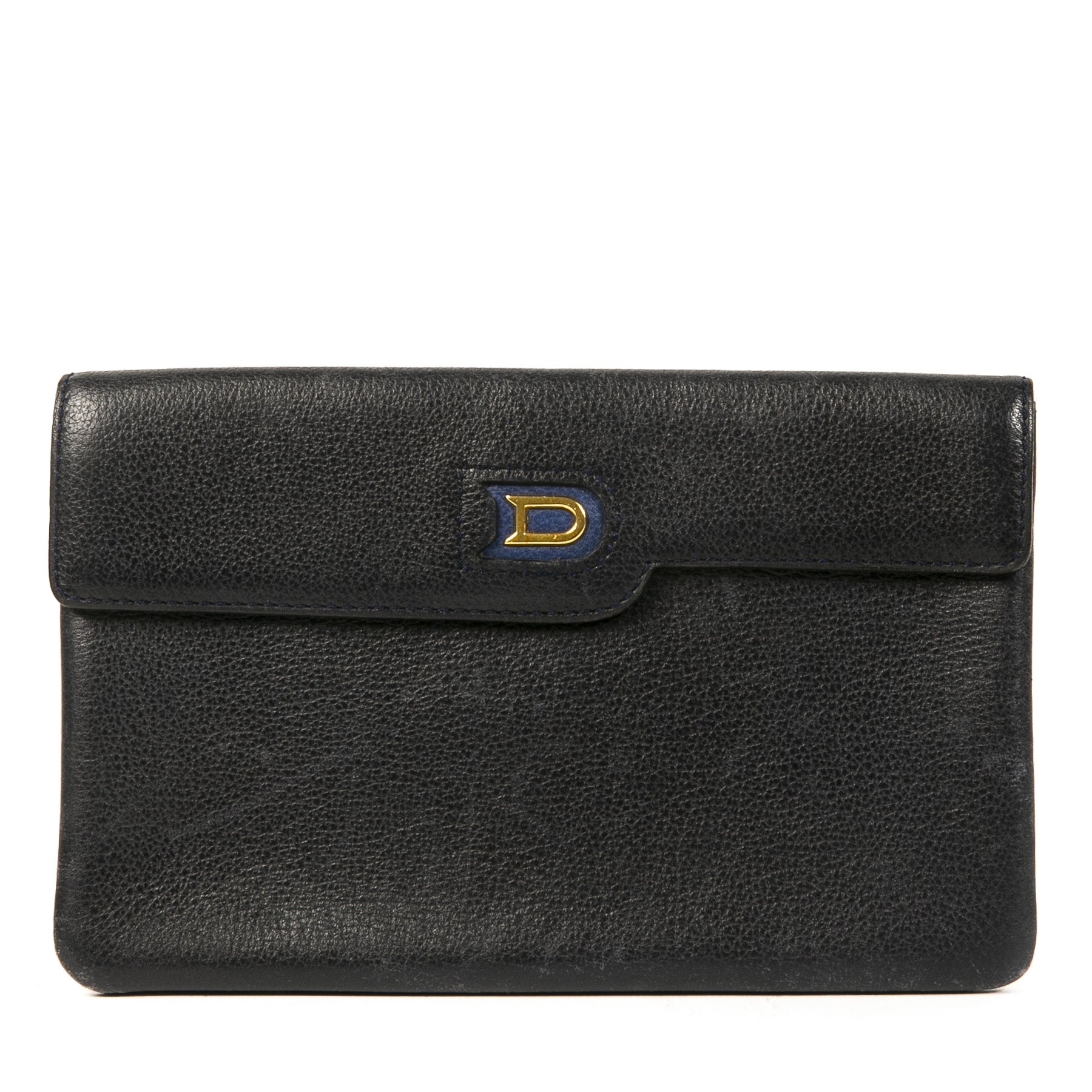 Authentic second-hand vintage Delvaux Blue D Wallet buy online webshop LabelLOV