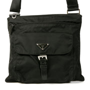 Authentieke tweedehands vintage Prada Black Nylon Messenger Bag koop online webshop LabelLOV