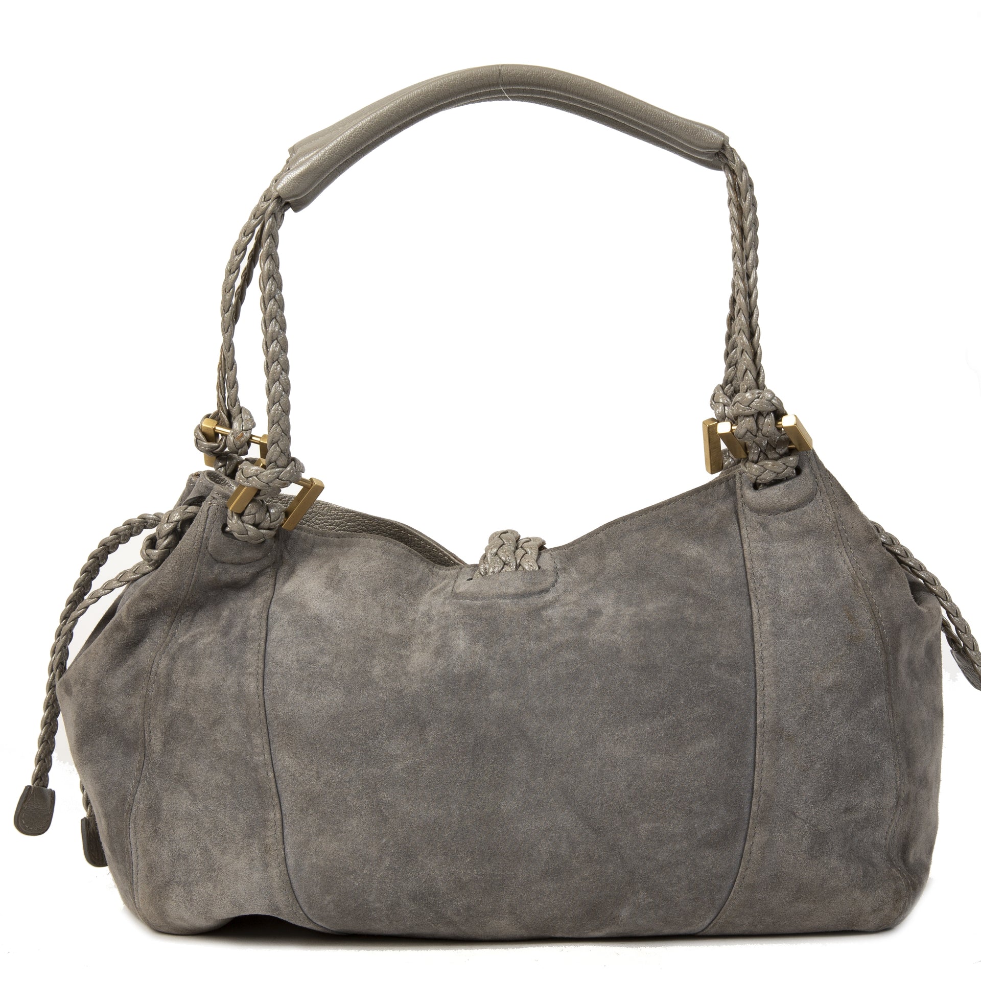 Delvaux Grey Suede Woven Shoulder Bag