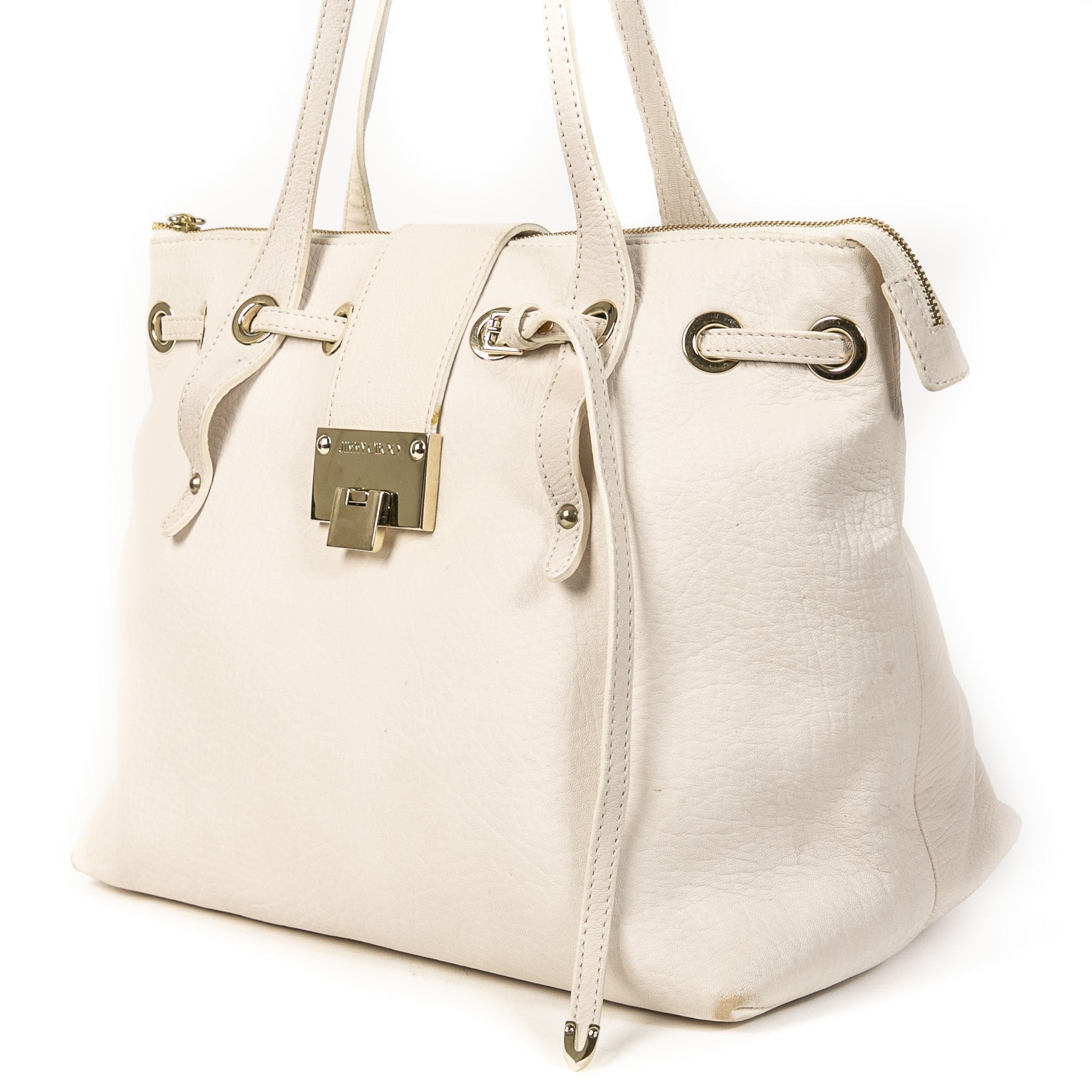 We buy and sell 100% authentic Jimmy Choo White Leather Shoulder Tote