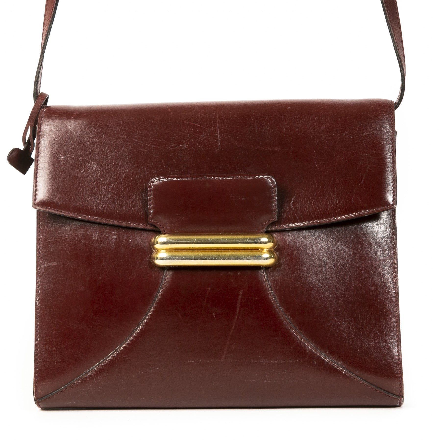 Authentic second-hand vintage Delvaux Vintage Burgundy Crossbody Bag at online webshop LabelLOV