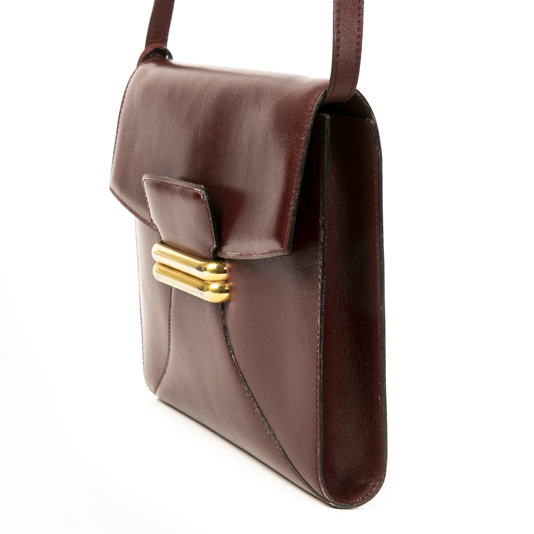 Authentieke tweedehands vintage Delvaux Vintage Burgundy Crossbody Bag shop online webshop LabelLOV