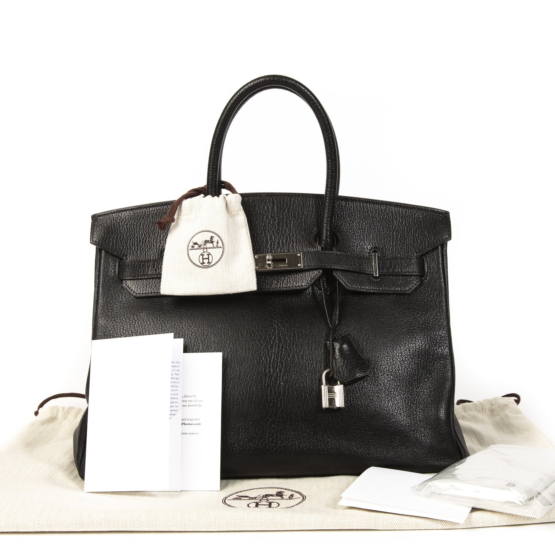 Hermès Birkin 35 Black Chèvre Mysore PHW 100% exclusive and authentic at Labellov