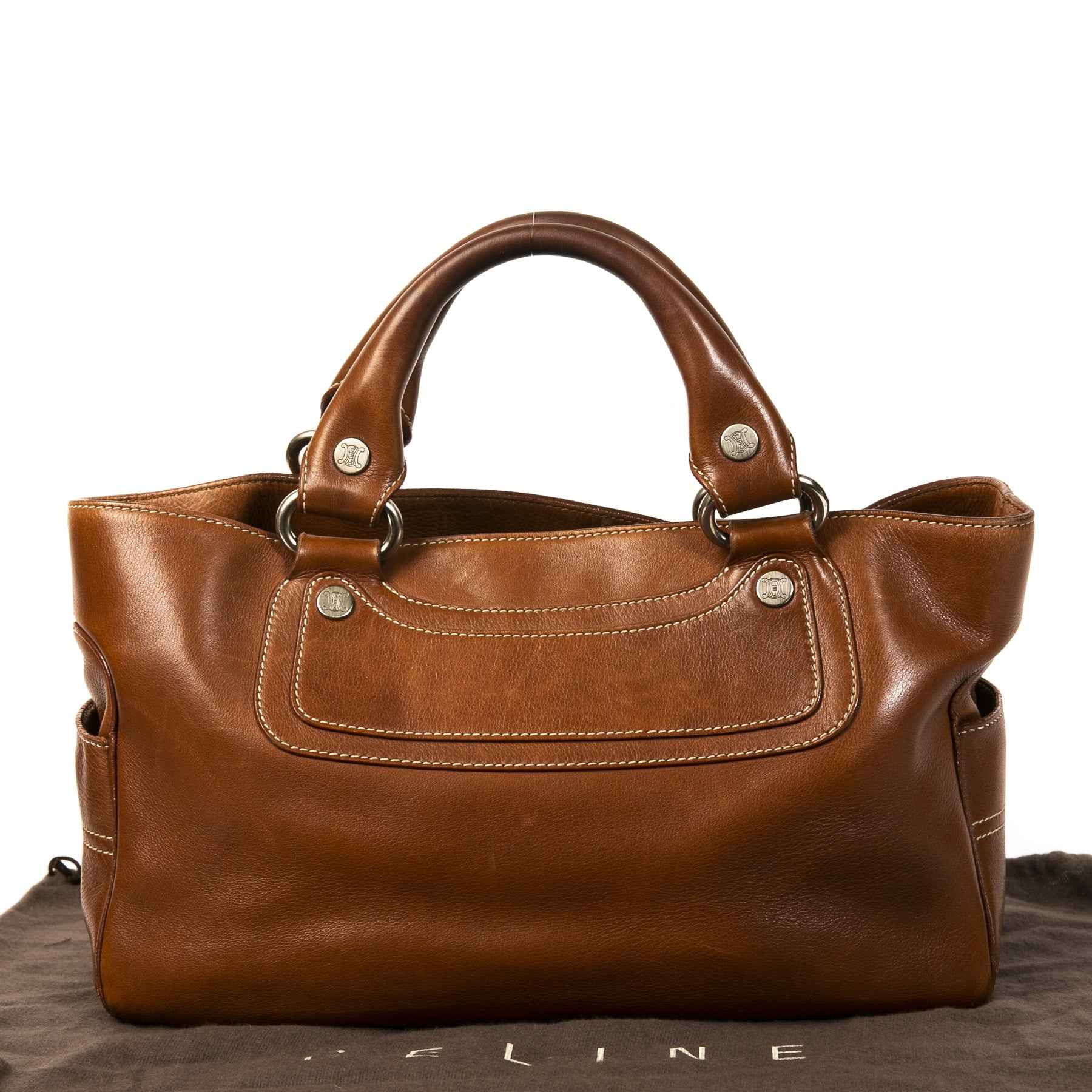 Authentieke Tweedehands Céline Cognac Leather Top Handle Bag juiste prijs veilig online shoppen luxe merken webshop winkelen Antwerpen België mode fashion
