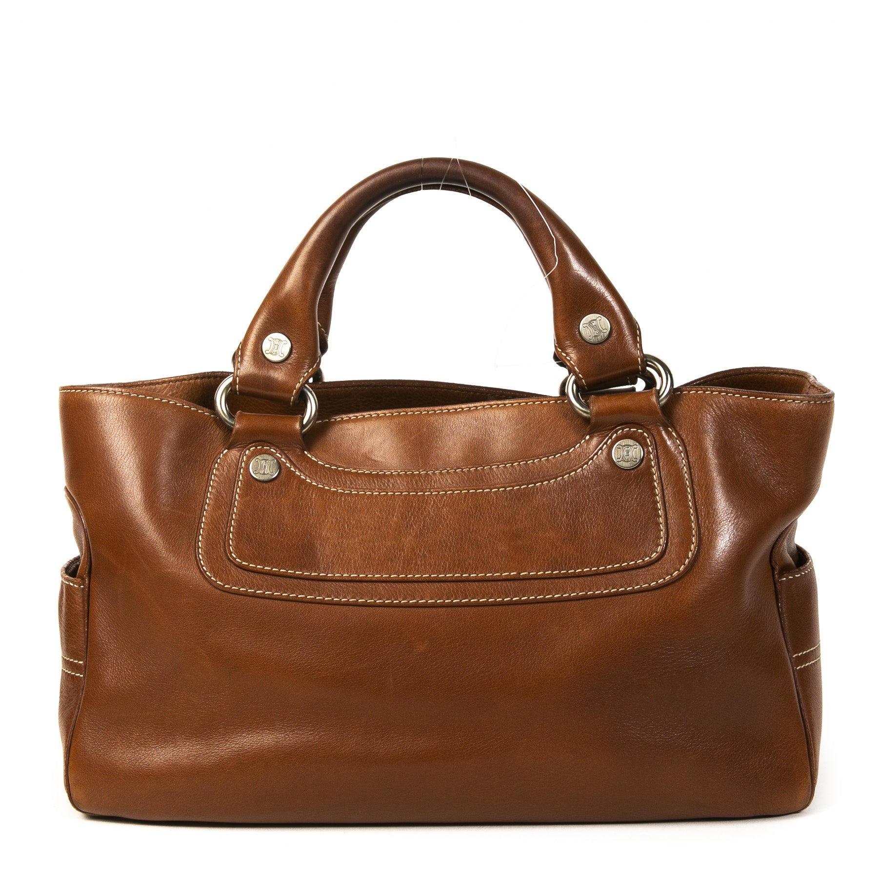 Authentieke Tweedehands Céline Cognac Leather Top Handle Bag juiste prijs veilig online shoppen luxe merken webshop winkelen Antwerpen België mode fashion