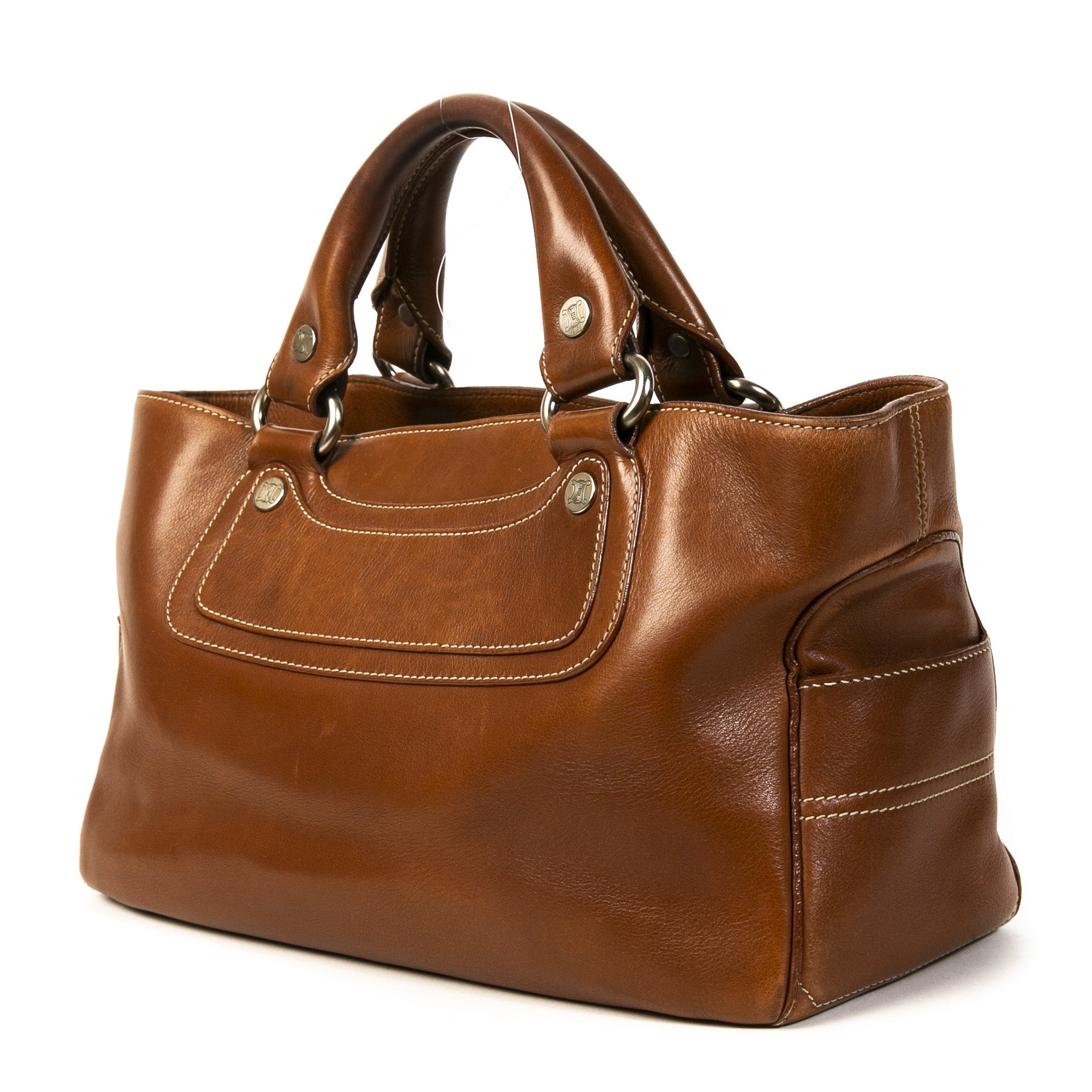 Authentieke Tweedehands Céline Cognac Leather Top Handle Bag juiste prijs veilig online shoppen luxe merken webshop winkelen Antwerpen België mode fashion