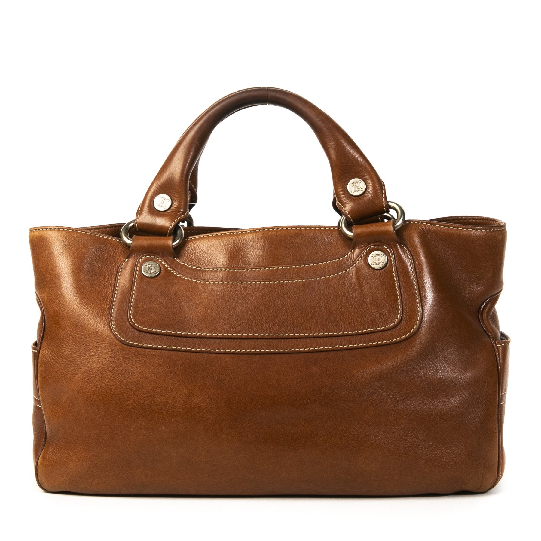 Authentieke Tweedehands Céline Cognac Leather Top Handle Bag juiste prijs veilig online shoppen luxe merken webshop winkelen Antwerpen België mode fashion