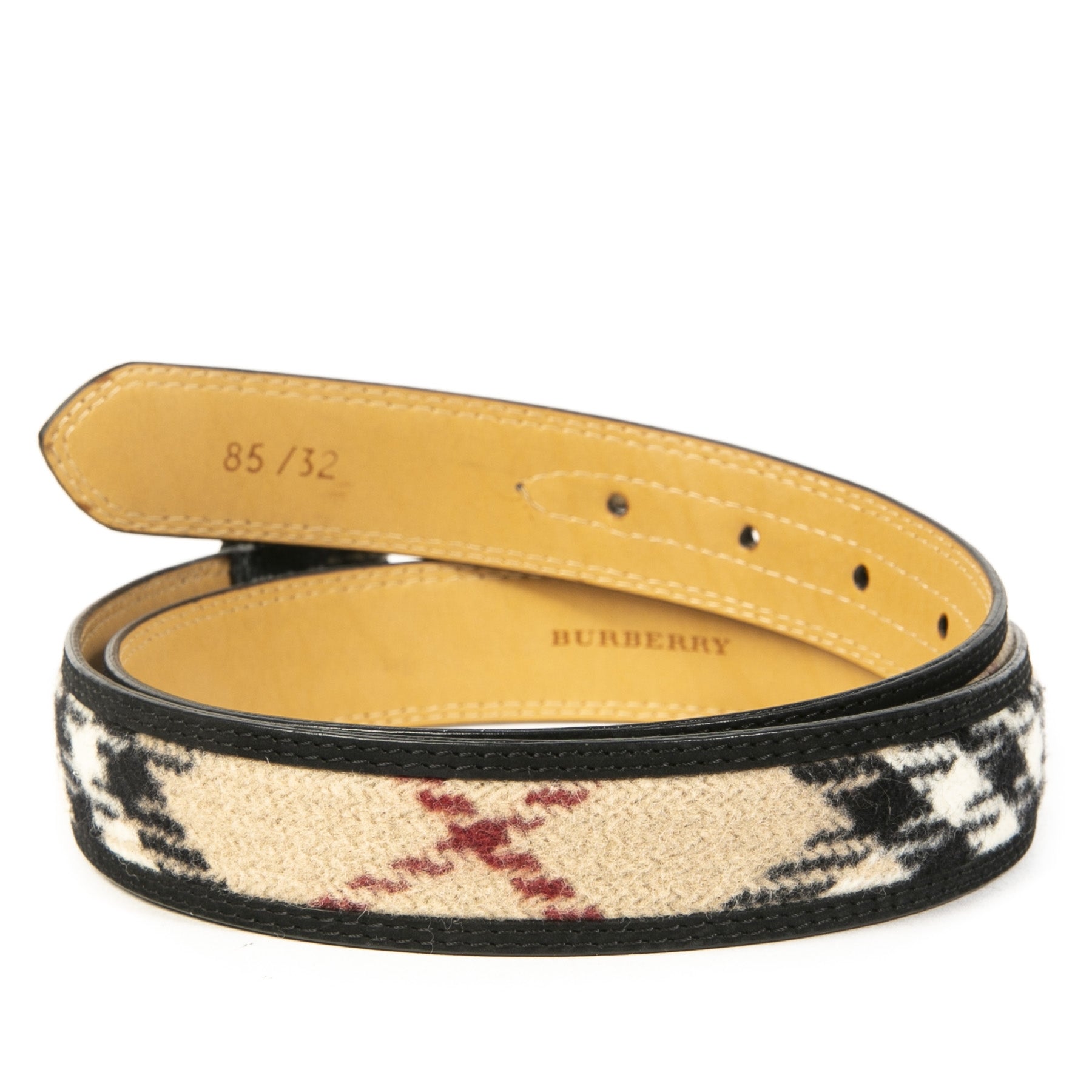 Burberry Wool Check Belt - size 85