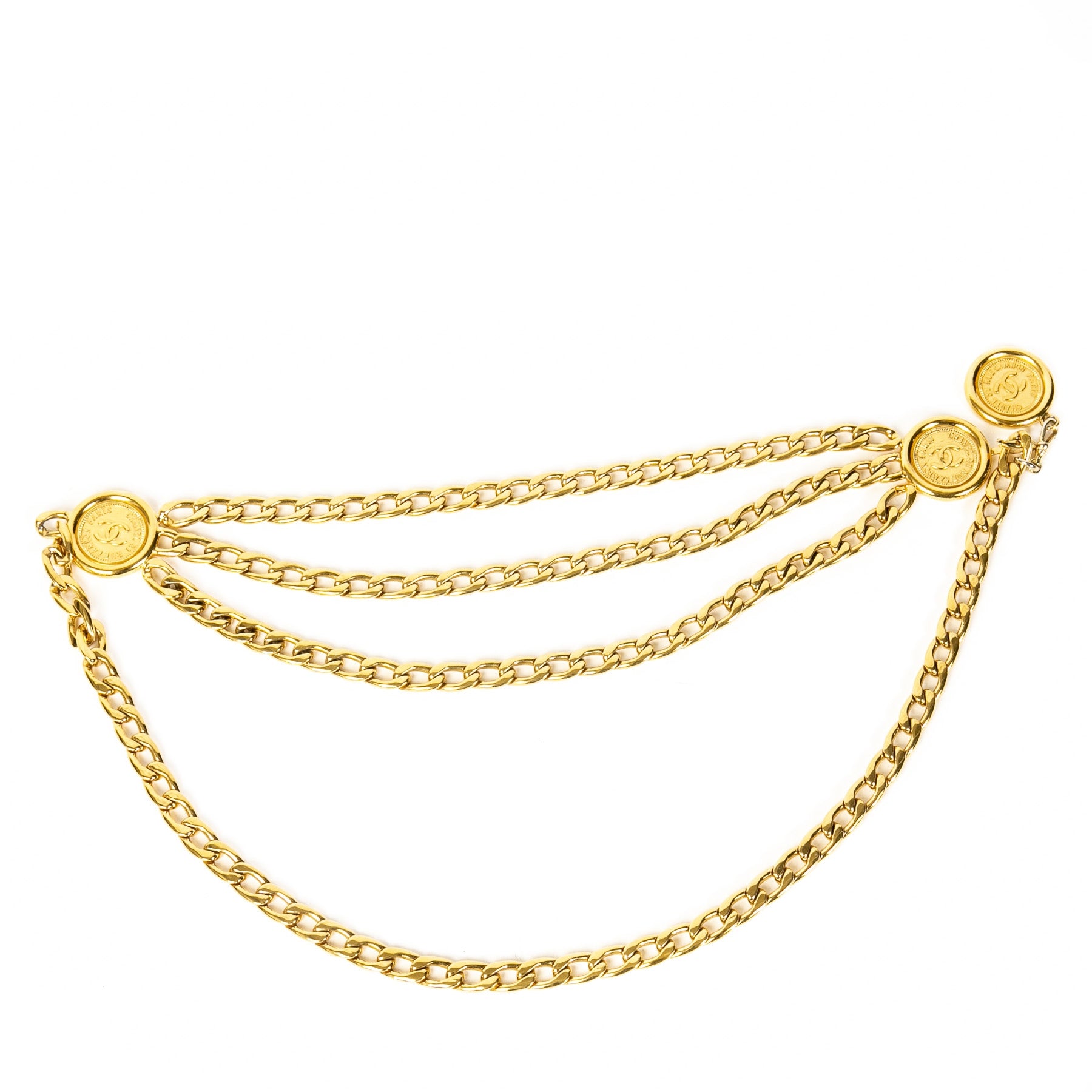 Authentic second-hand vintage Chanel Gold Triple Chain Belt buy online webshop LabelLOV