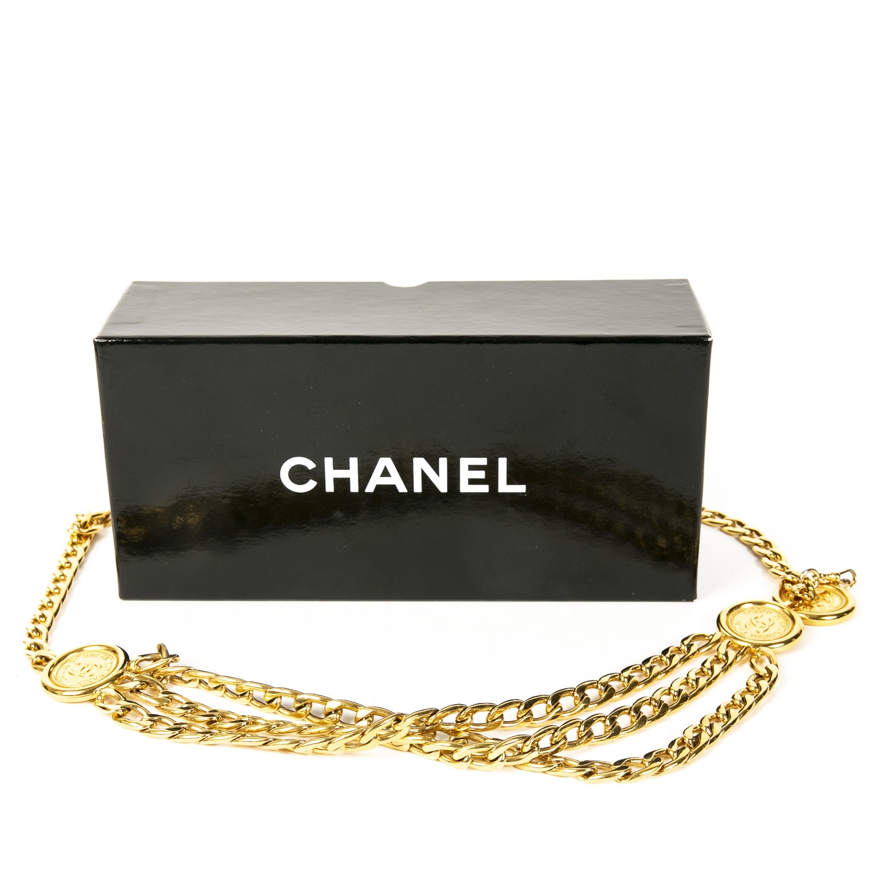 Authentieke tweedehands vintage Chanel Gold Triple Chain Belt koop online webshop LabelLOV
