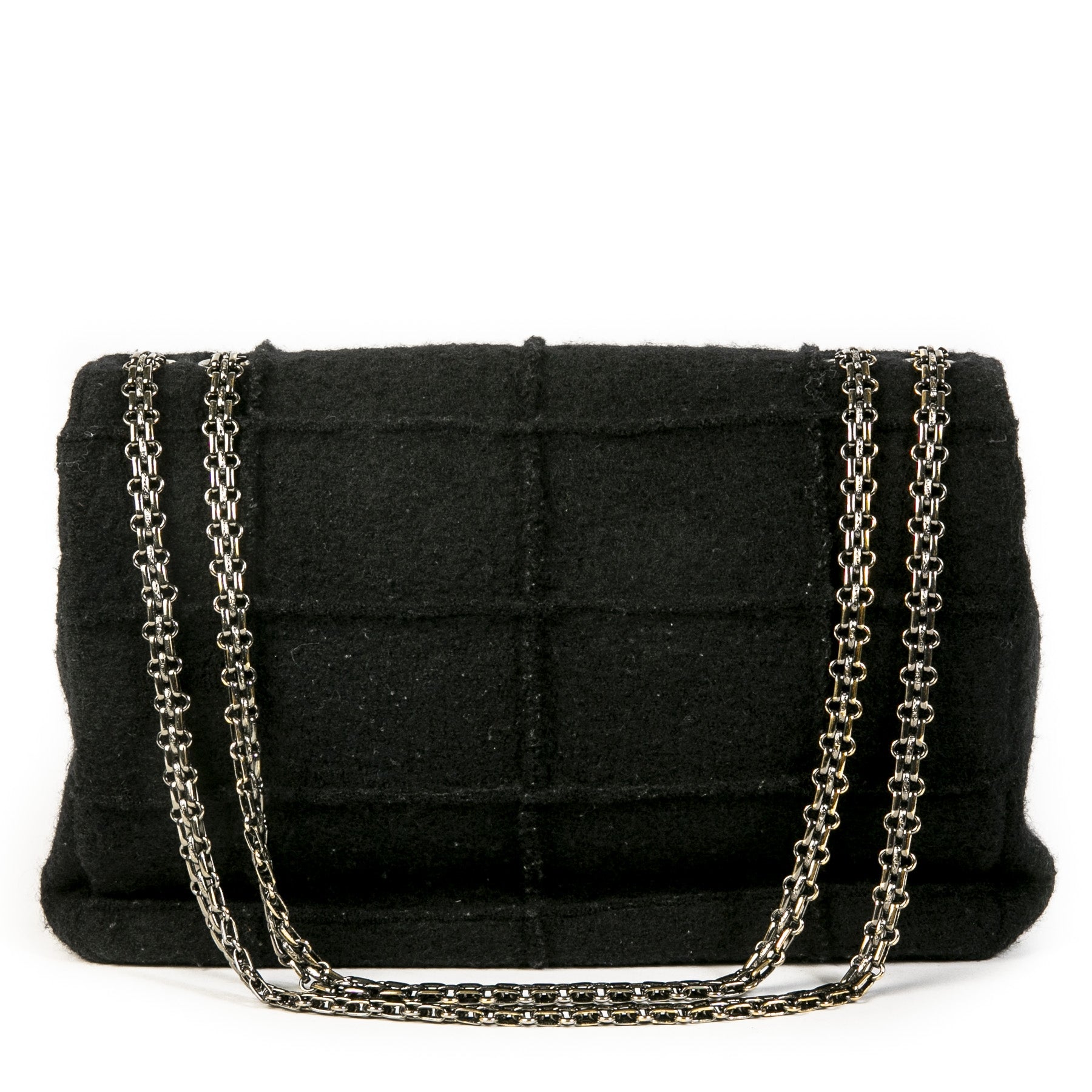 Authentieke Tweedehands Chanel 2.55 Reissue Black Wool Jumbo Flap Bag juiste prijs veilig online shoppen luxe merken webshop winkelen Antwerpen België mode fashion