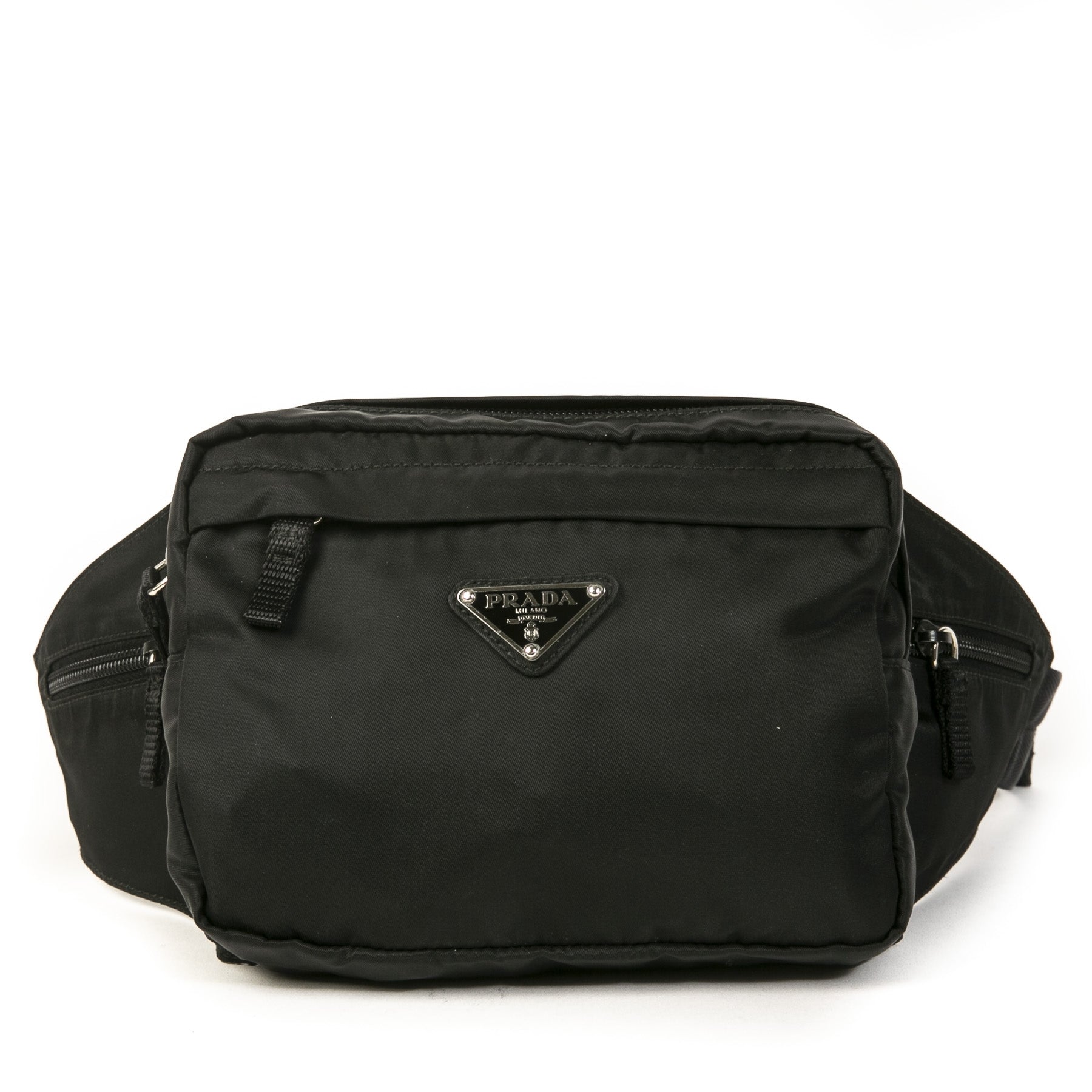 Authentieke tweedehands vintage Prada Black Nylon Belt Bag koop online webshop LabelLOV