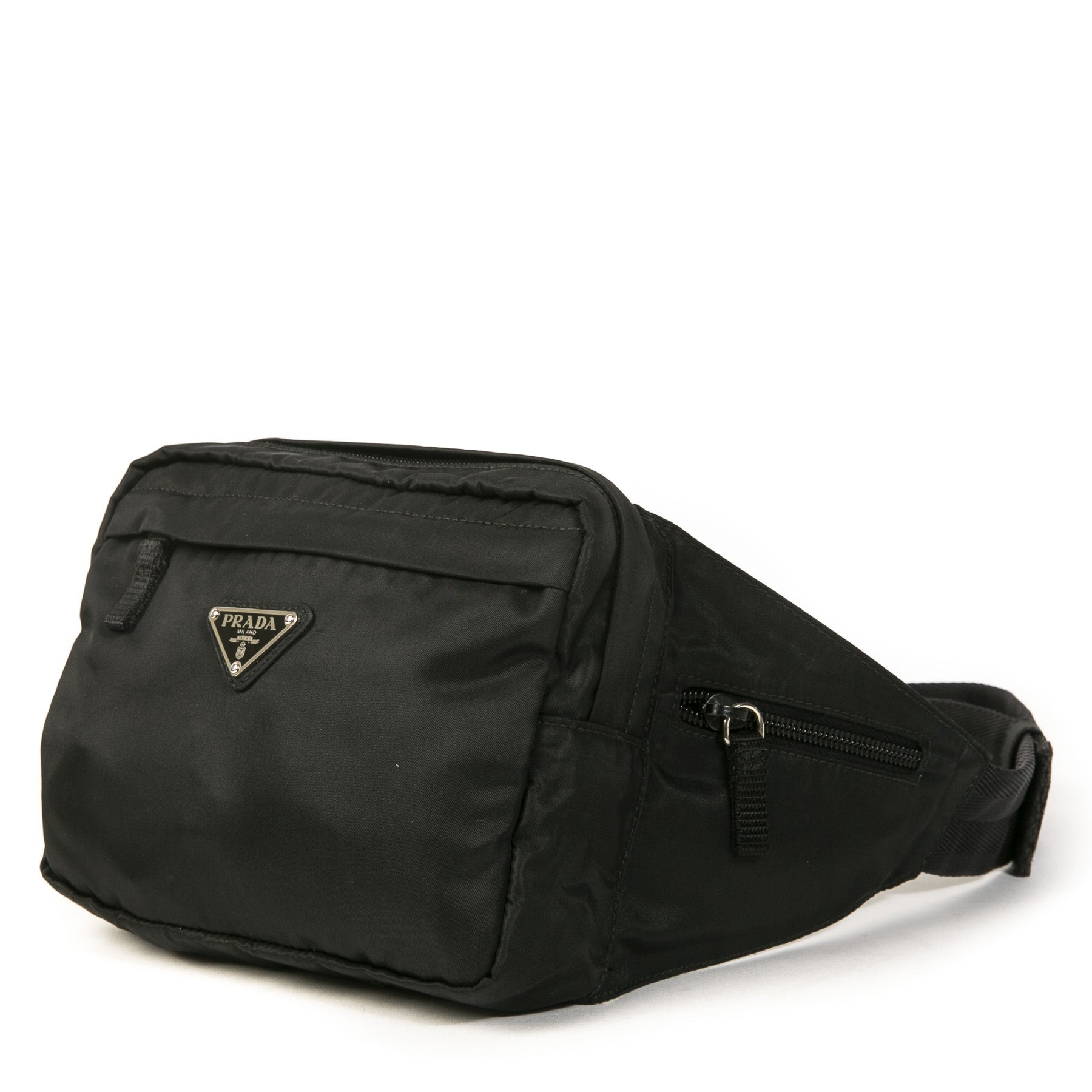 Authentique seconde main vintage Prada Black Nylon Belt Bag achète en ligne webshop LabelLOV