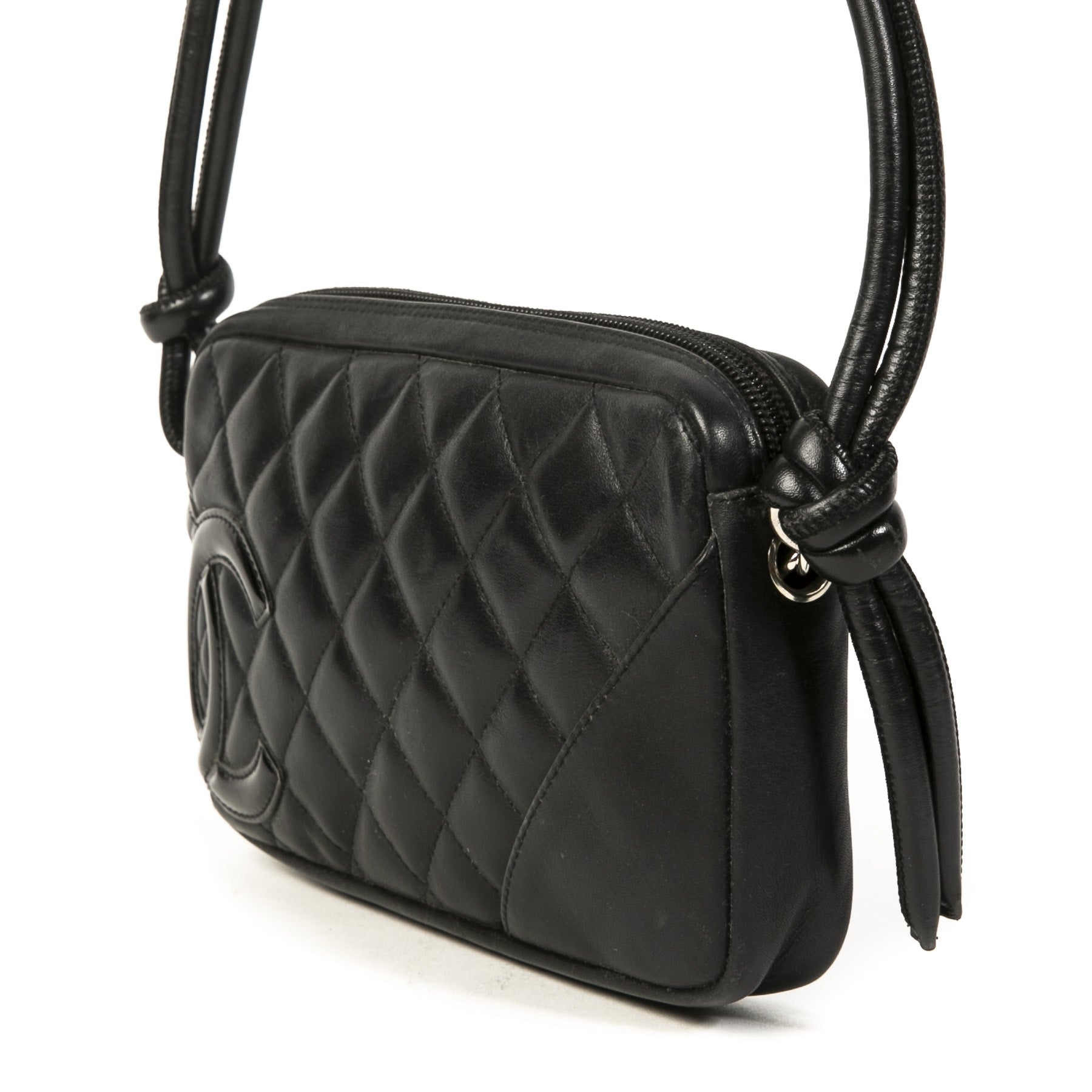 Authentieke tweedehands vintage Chanel Black Cambon Ligne Pochette koop online webshop LabelLOV