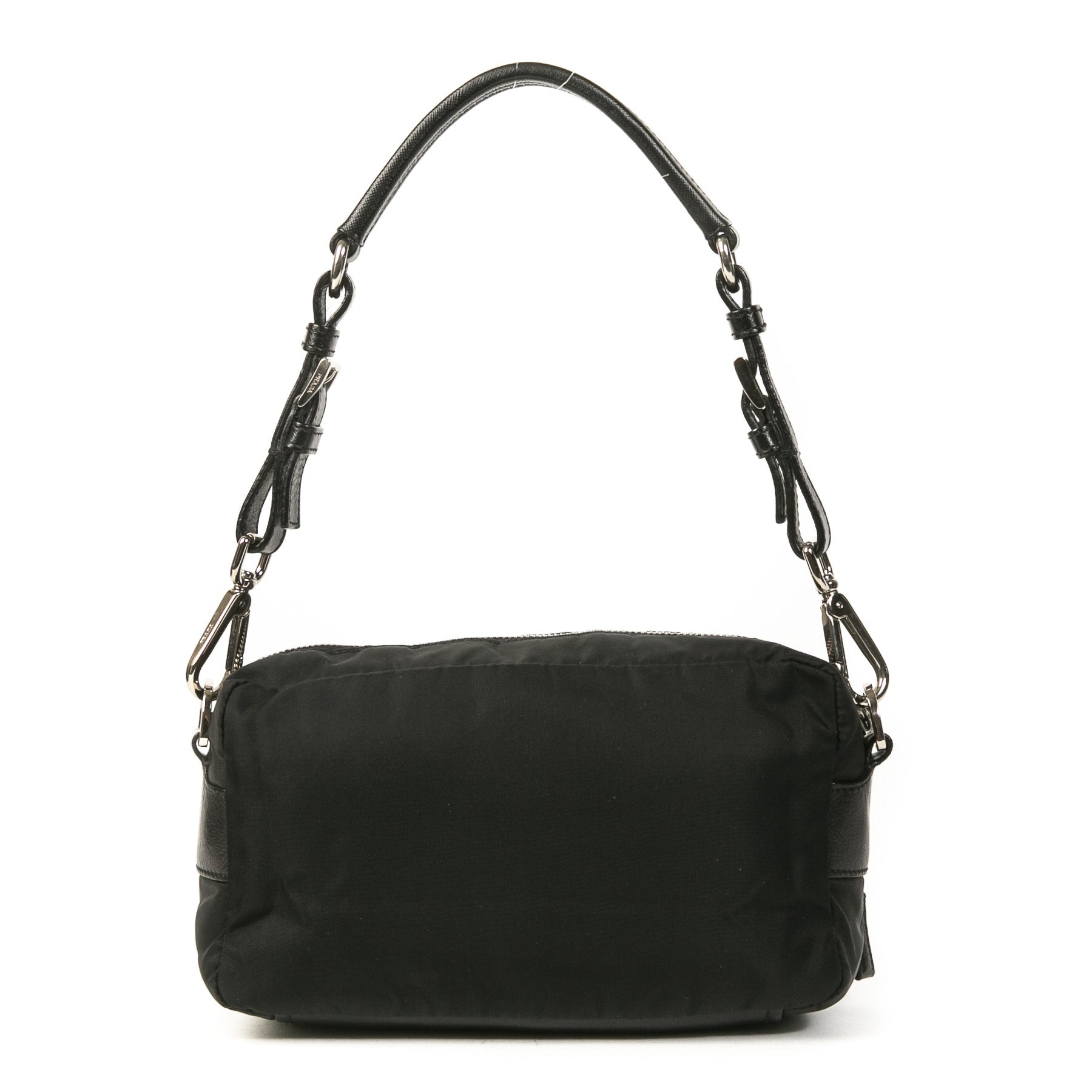 Authentieke Tweedehands Prada Black Nylon Shoulder Bag Small juiste prijs veilig online shoppen luxe merken webshop winkelen Antwerpen België mode fashion