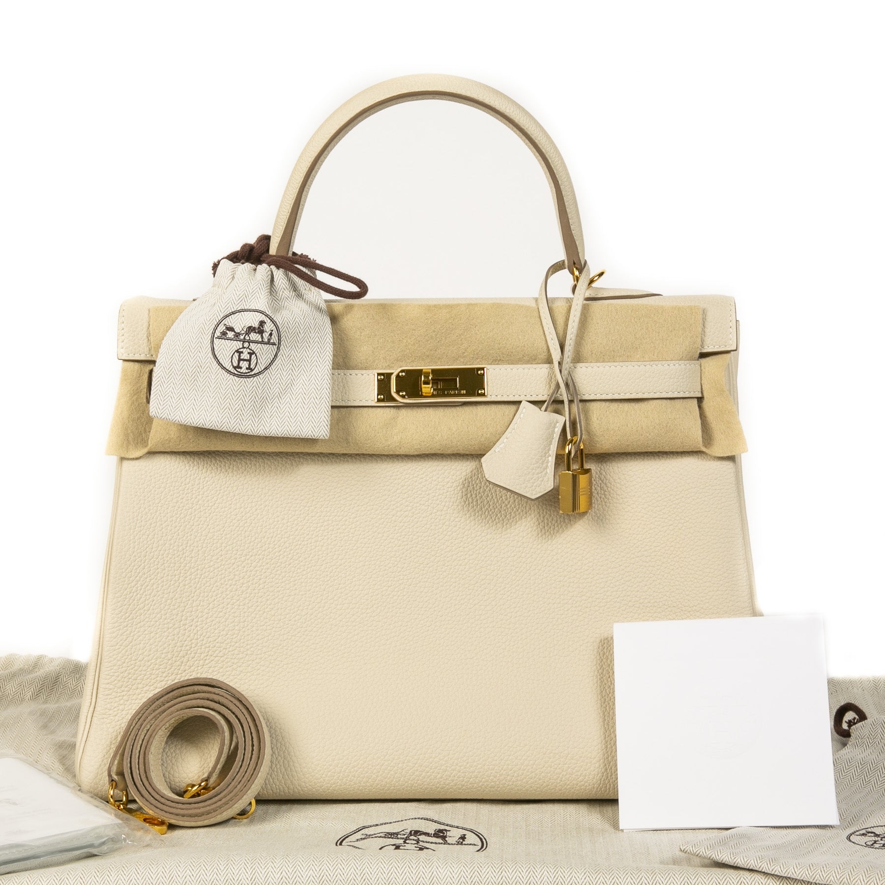 Hermès Kelly 35 Retourne Togo Craie GHW te koop