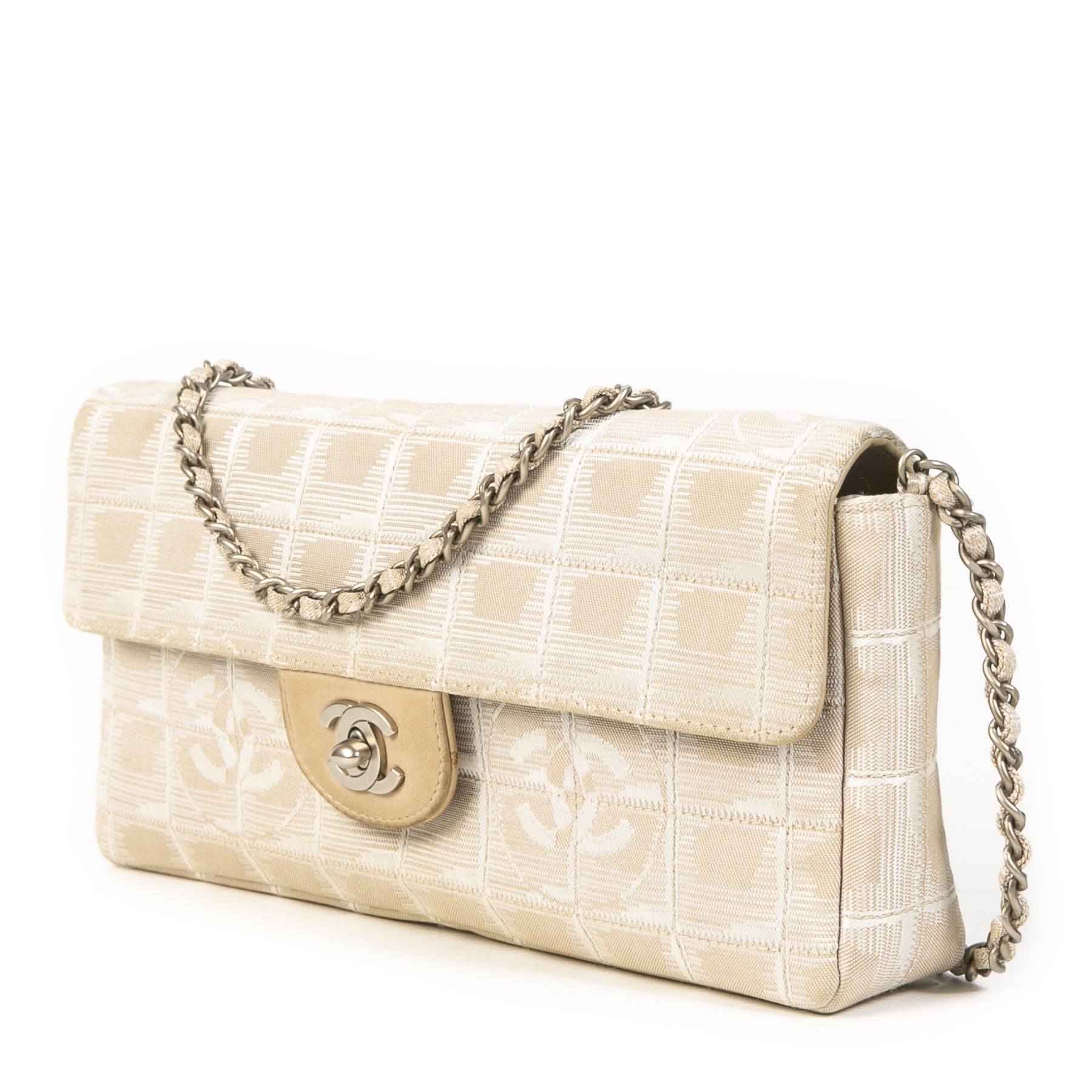 Authentieke tweedehands vintage Chanel East West Chocolate Bar Bag koop online webshop LabelLOV