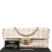 Authentieke tweedehands vintage Chanel East West Chocolate Bar Bag koop online webshop LabelLOV