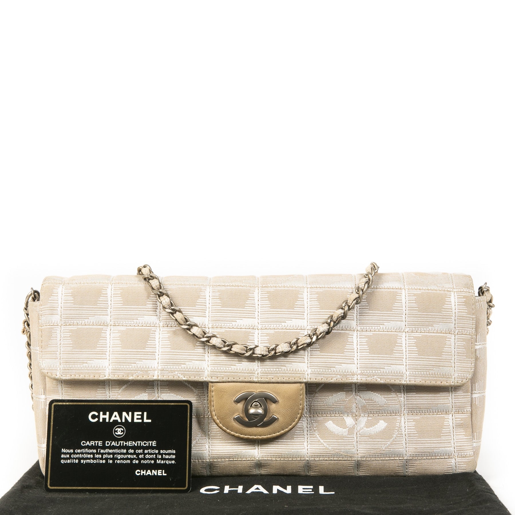Authentieke tweedehands vintage Chanel East West Chocolate Bar Bag koop online webshop LabelLOV