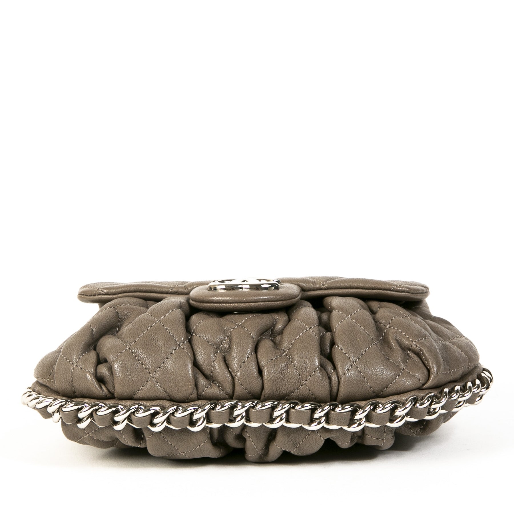 Authentic second-hand vintage Chanel Chain Around Taupe Crossbody Bag buy online webshop LabelLOV