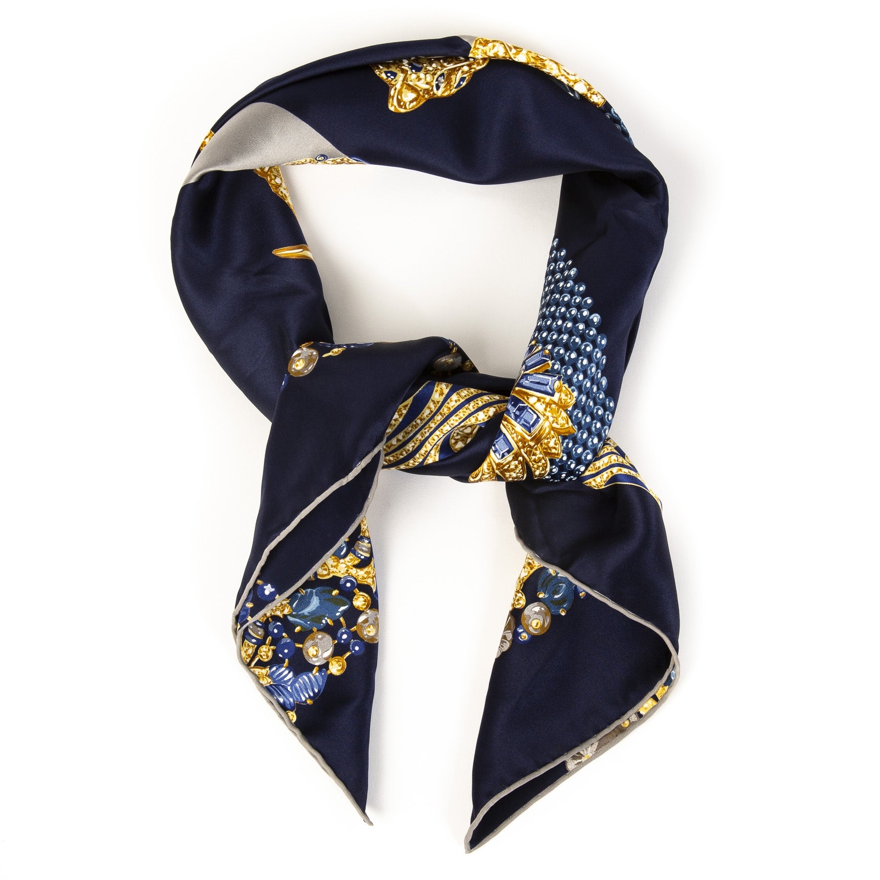 Cartier Dark Blue Silk Scarf Animal Print