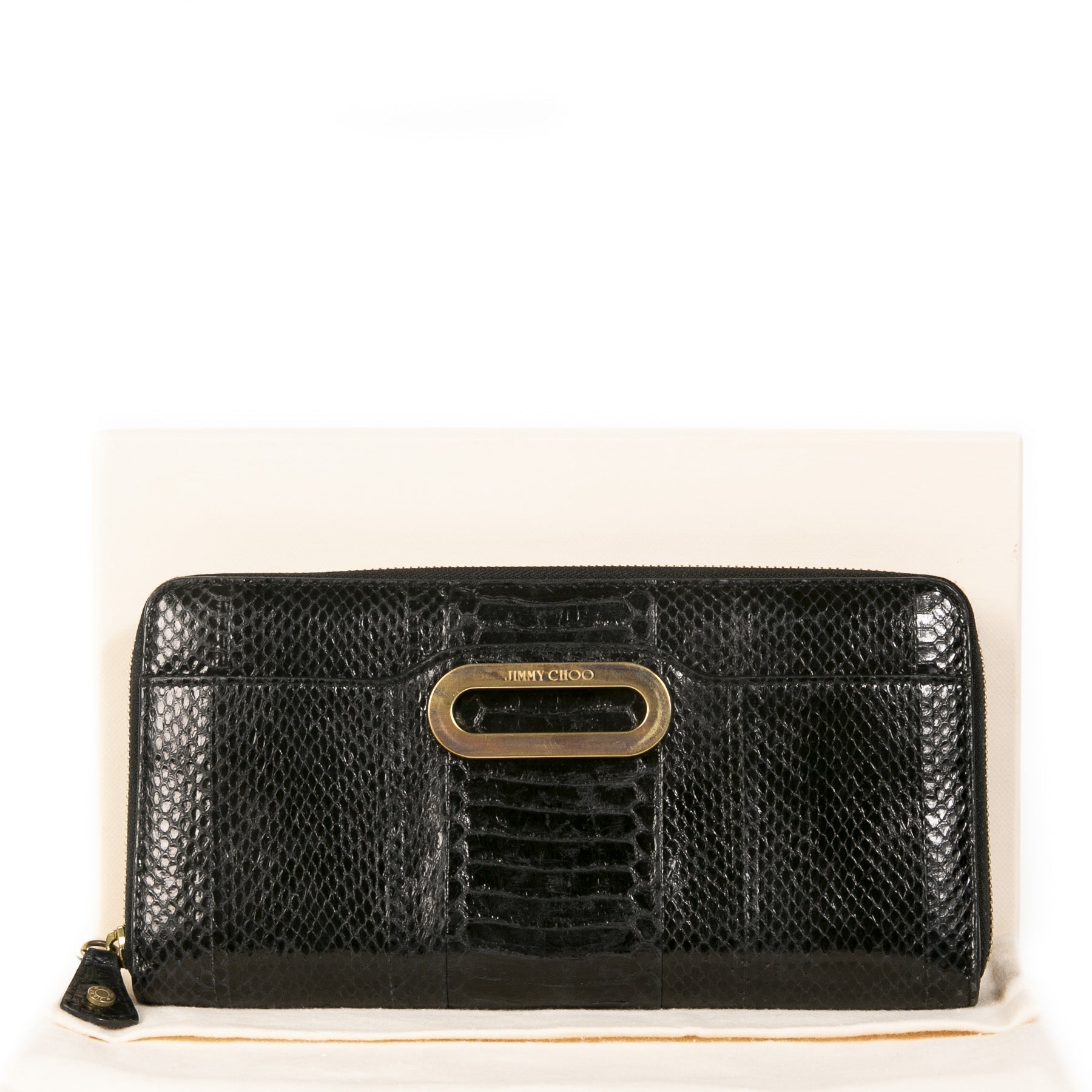 Authentieke Tweedehands Jimmy Choo Black Python Embossed Leather Clutch juiste prijs veilig online shoppen luxe merken webshop winkelen Antwerpen België mode fashion