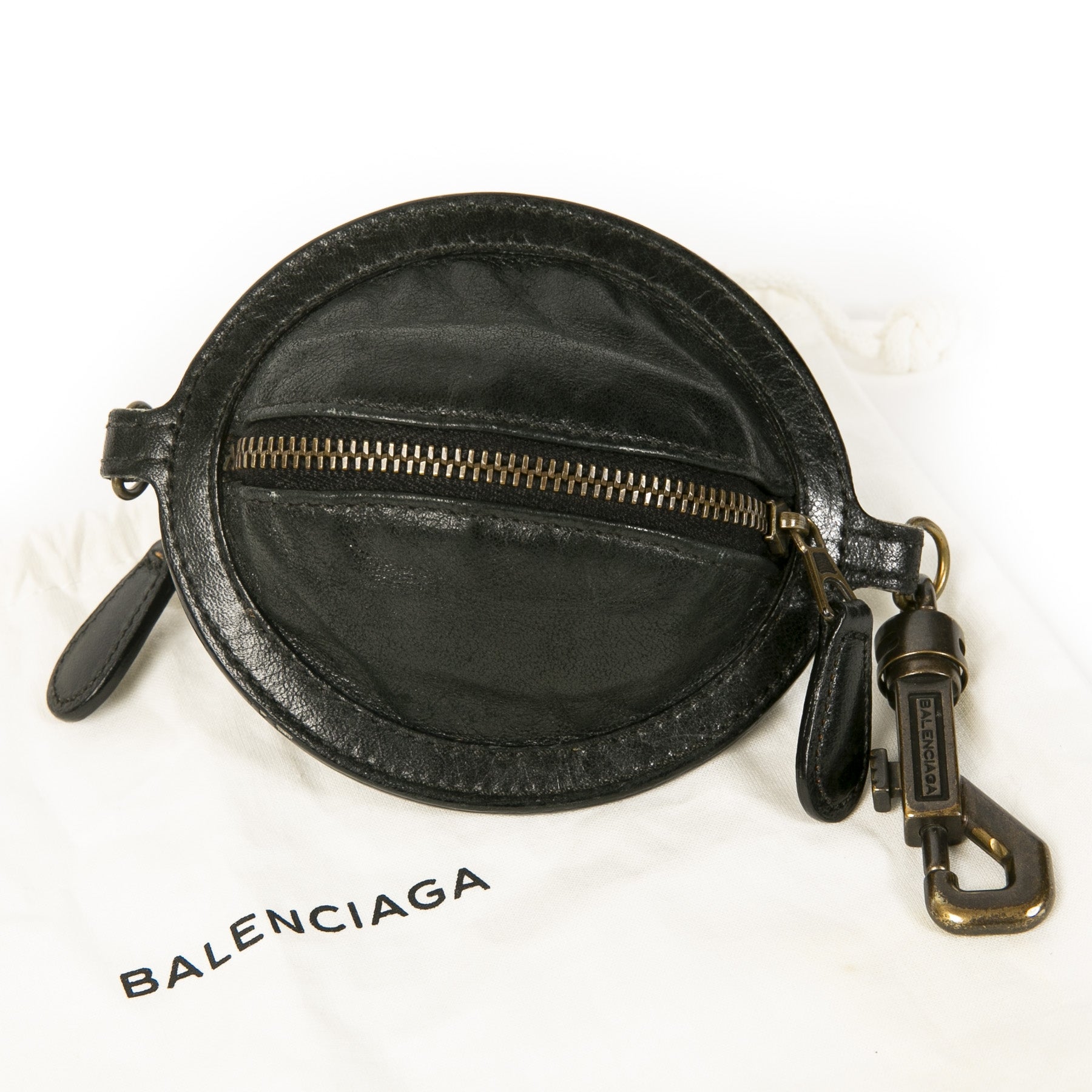 Authentieke Tweedehands Balenciaga Black Leather Keychain Pouch juiste prijs veilig online shoppen luxe merken webshop winkelen Antwerpen België mode fashion