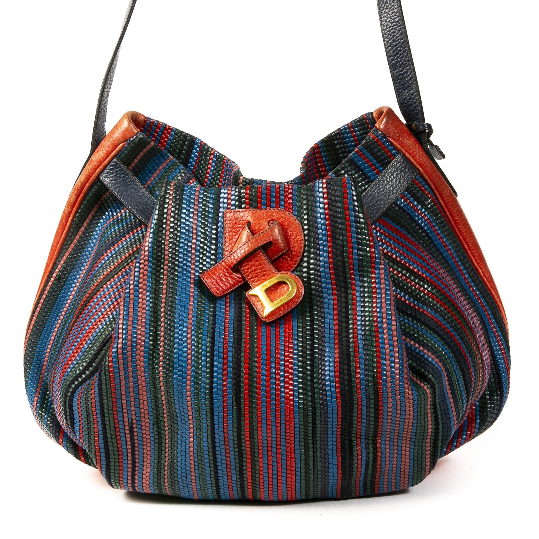 Authentieke Tweedehands Delvaux Multicolor Toile de Cuir Shoulder Bag juiste prijs veilig online shoppen luxe merken webshop winkelen Antwerpen België mode fashion