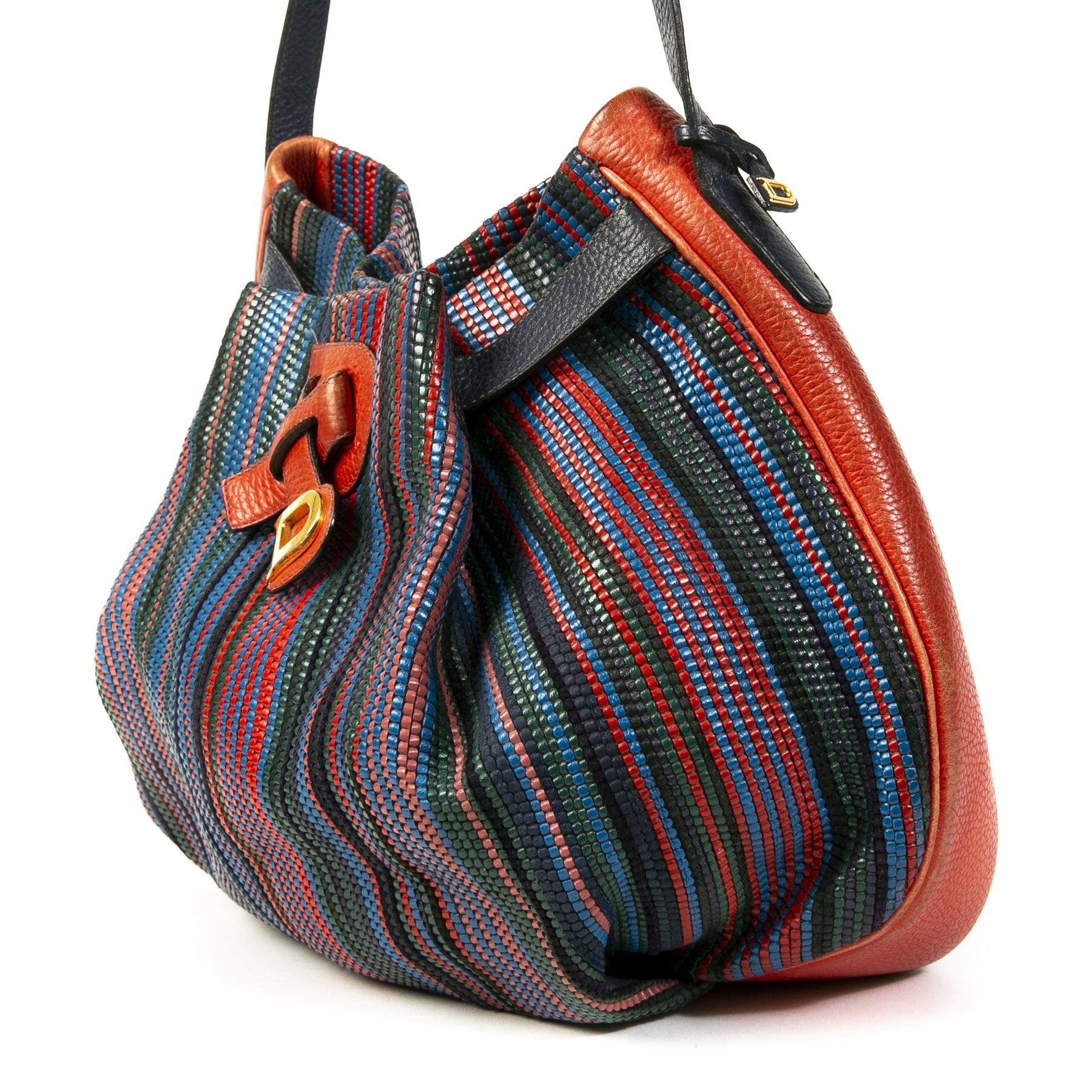 Authentieke Tweedehands Delvaux Multicolor Toile de Cuir Shoulder Bag juiste prijs veilig online shoppen luxe merken webshop winkelen Antwerpen België mode fashion