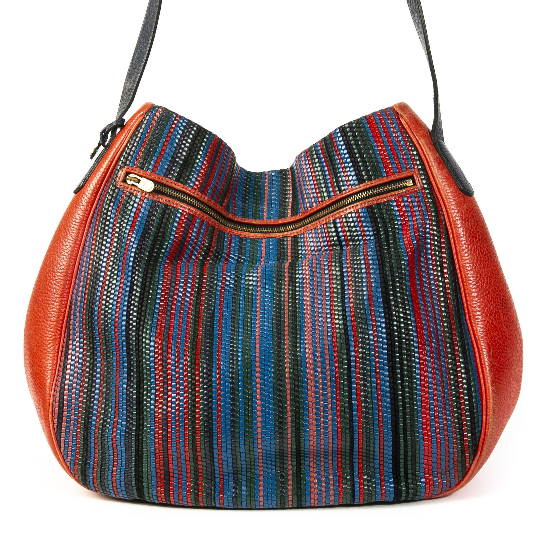 Authentieke Tweedehands Delvaux Multicolor Toile de Cuir Shoulder Bag juiste prijs veilig online shoppen luxe merken webshop winkelen Antwerpen België mode fashion