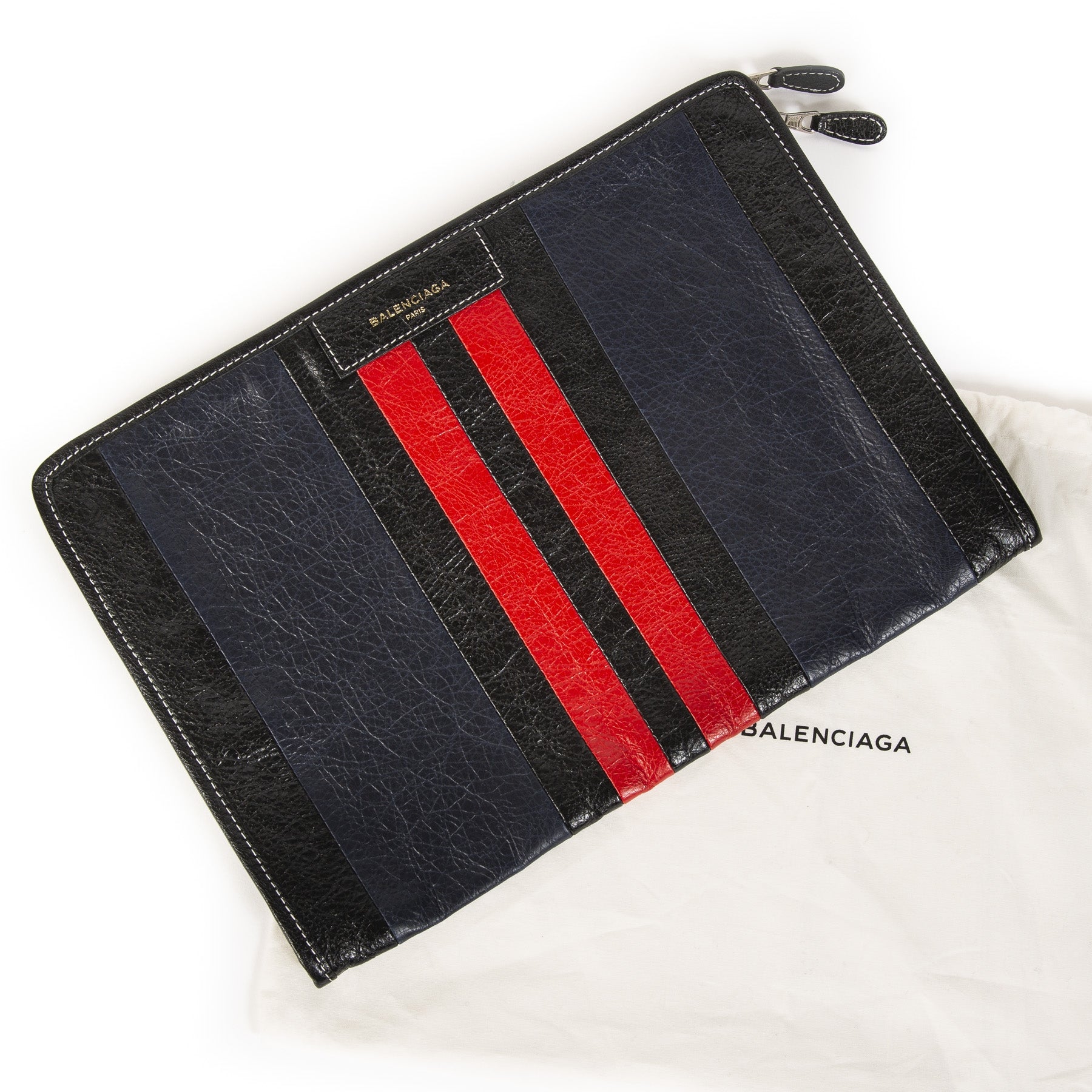 Balenciaga Striped Leather Portfolio Clutch