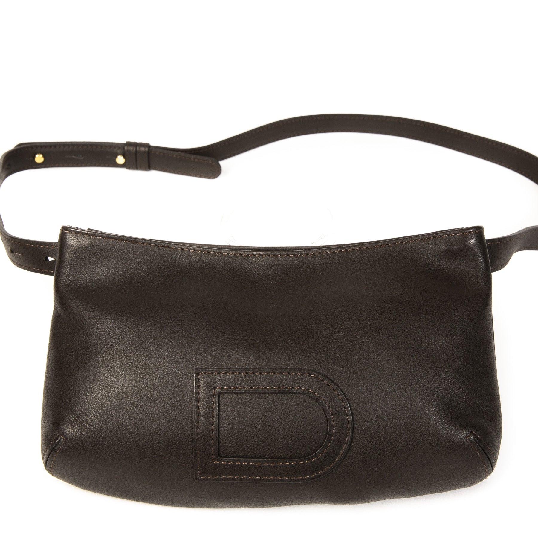 Authentieke Tweedehands Delvaux Dark Brown D Belt Bag juiste prijs veilig online shoppen luxe merken webshop mode fashion winkelen Antwerpen België