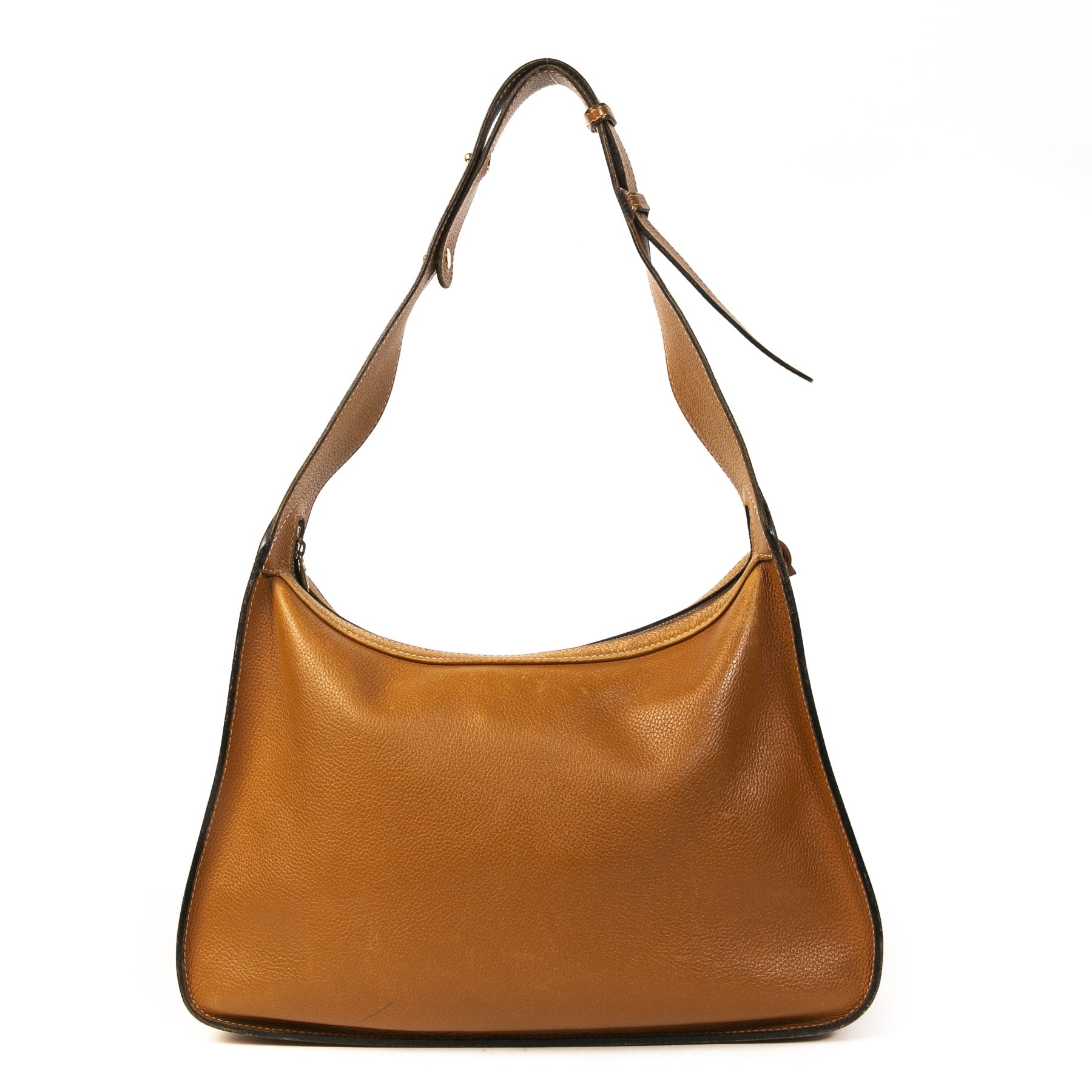 Authentieke tweedehands vintage Delvaux Camel Pensée Shoulder Bag koop online webshop LabelLOV