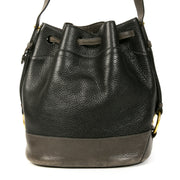 Authentieke Tweedehands Delvaux Black & Grey Leather Drawstring Bucket Bag juiste prijs veilig online shoppen luxe merken webshop winkelen Antwerpen België mode fashion