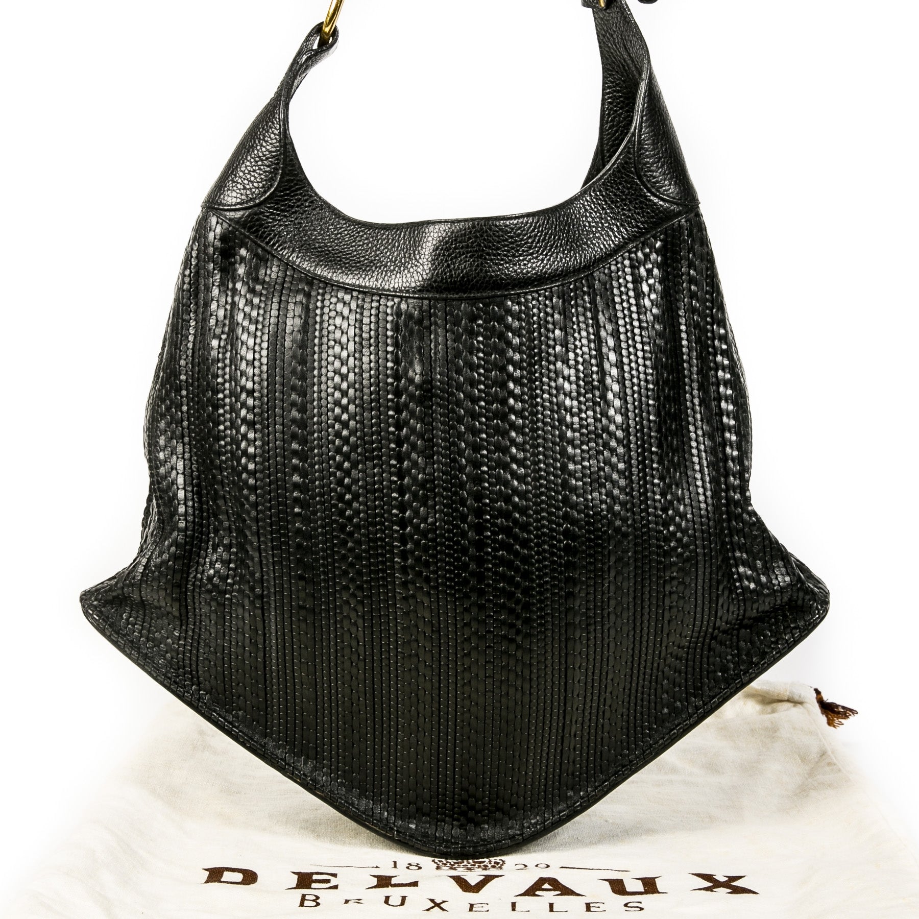 Authentieke tweedehands vintage Delvaux Toile De Cuir Satan Shoulder Bag koop online webshop LabelLOV